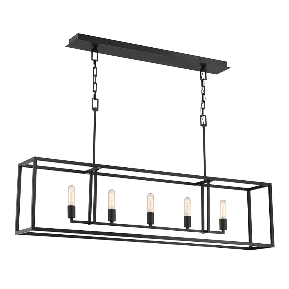 Jolie 5-Light Modern Linear Pendant Light Fixture in Matte Black - Perfect for Kitchen Island, Dining Room, and Living Room Lighting