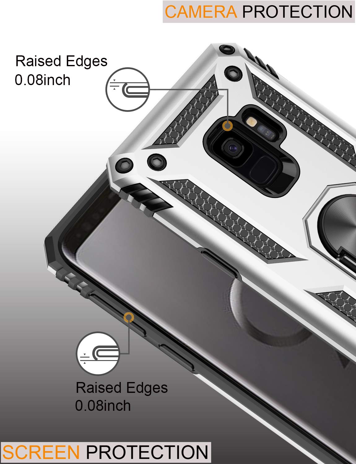 LUMARKE Galaxy S9 Case with Magnetic Ring Kickstand - 16ft Drop Tested, Military Grade Protection, Car Mount Compatible - Silver | Perfect for Outdoor Adventures, Work, and Daily Use