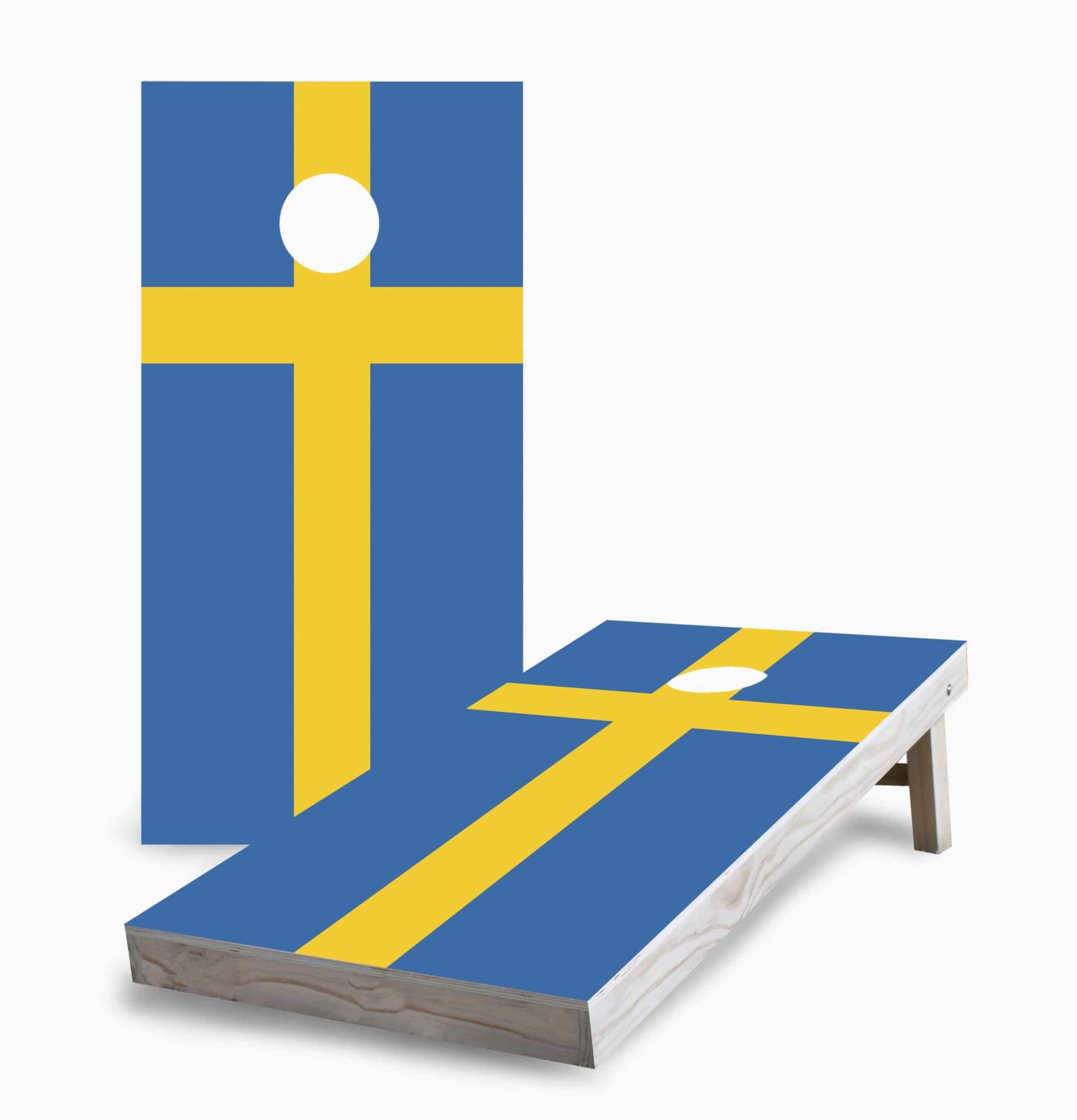 Swedish Flag Cornhole Game Set with 2 Boards & 8 Bags - Outdoor Lawn Party Toss Game for Backyard, Tailgating, and BBQ Events