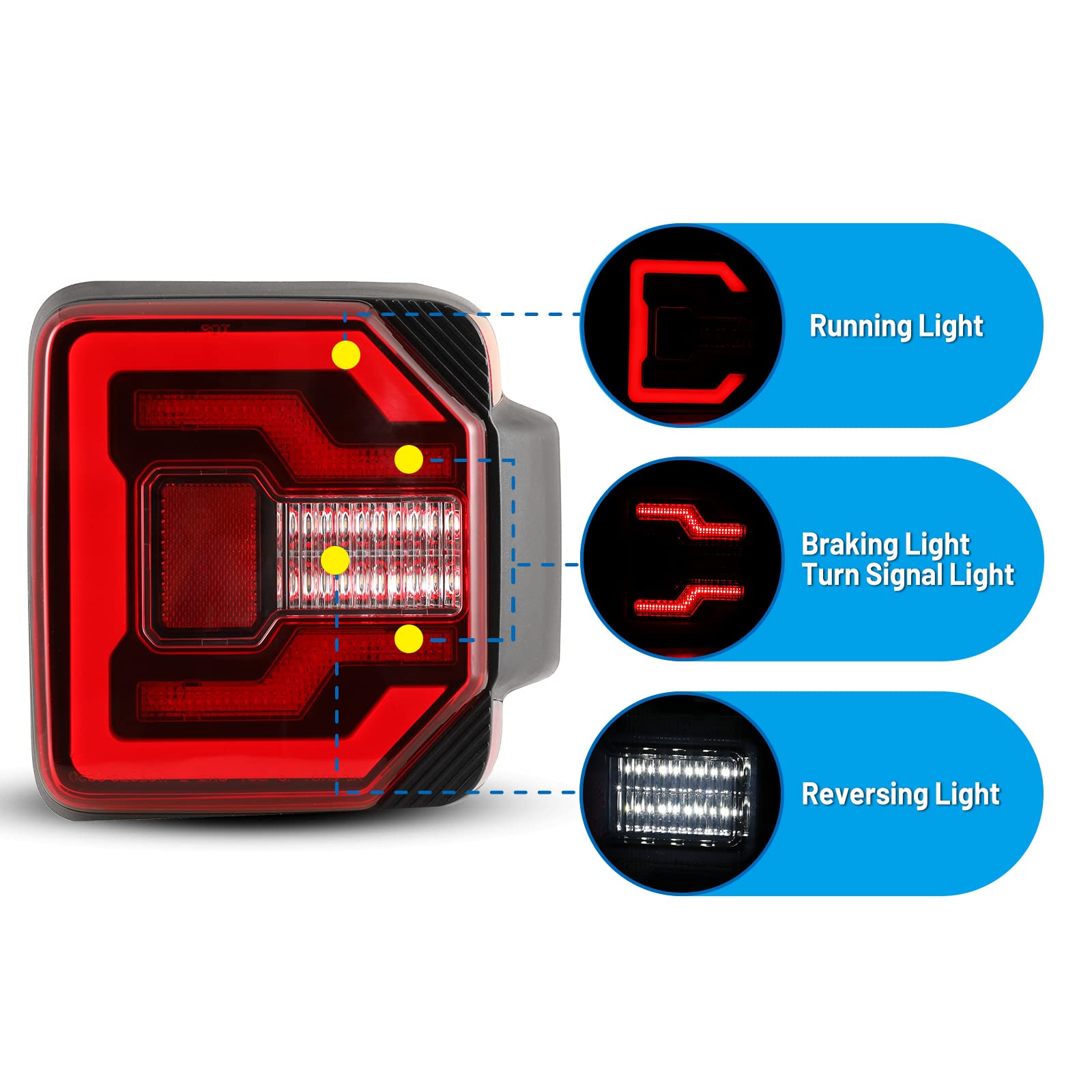AUTOWIKI LED Tail Lights for 2018-2025 Jeep Wrangler JL & 2021-2025 Jeep Wrangler 4XE Plug-in - Black Housing Red Lens - Direct Replacement Rear Lamps Assembly (1 Pair) - Perfect for Off-Roading & Night Driving