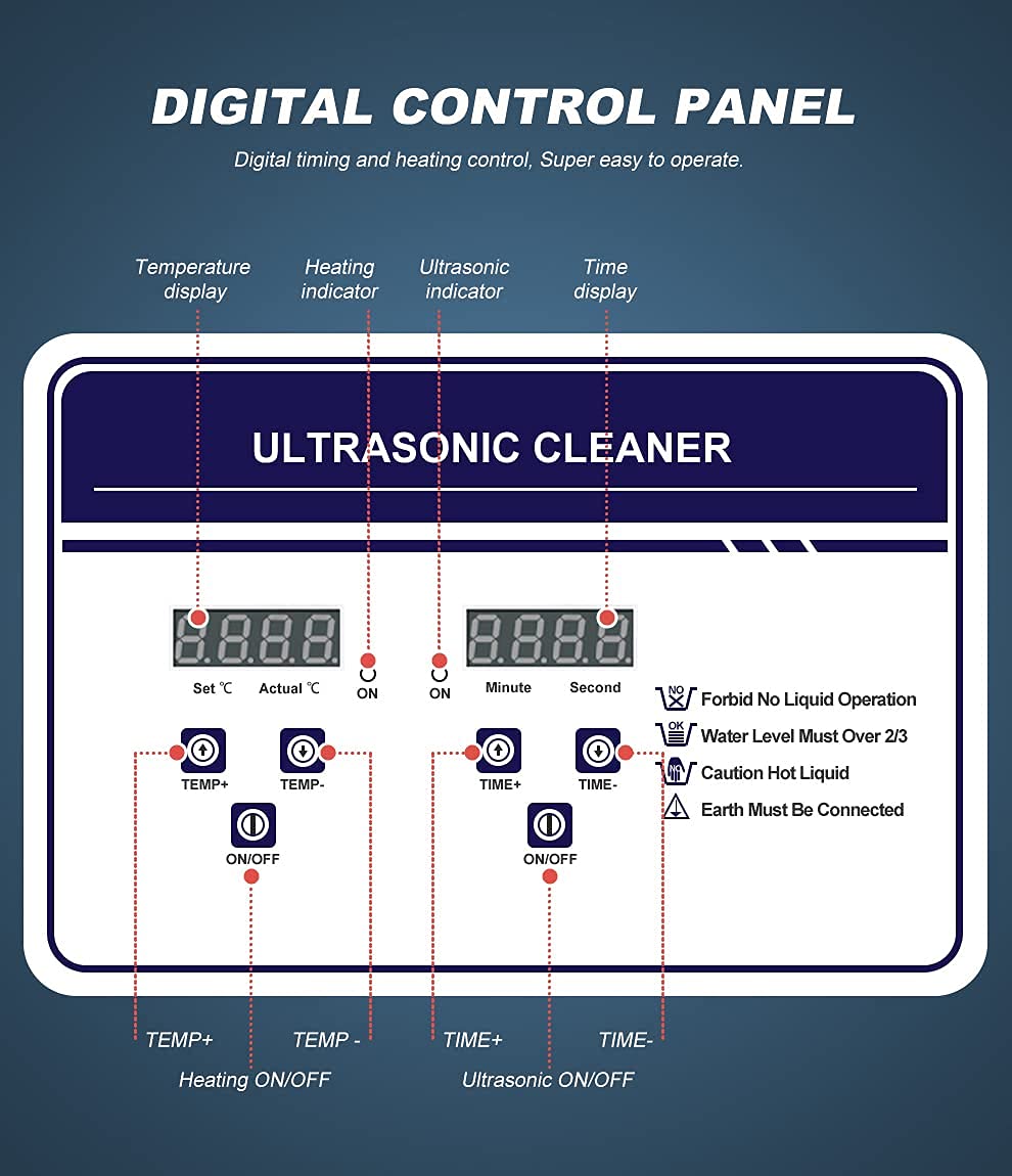 2L 60W Digital Ultrasonic Cleaner with Constant Temperature System & Timer - Jewelry, Glasses, Dentures Cleaning Machine for Home & Professional Use
