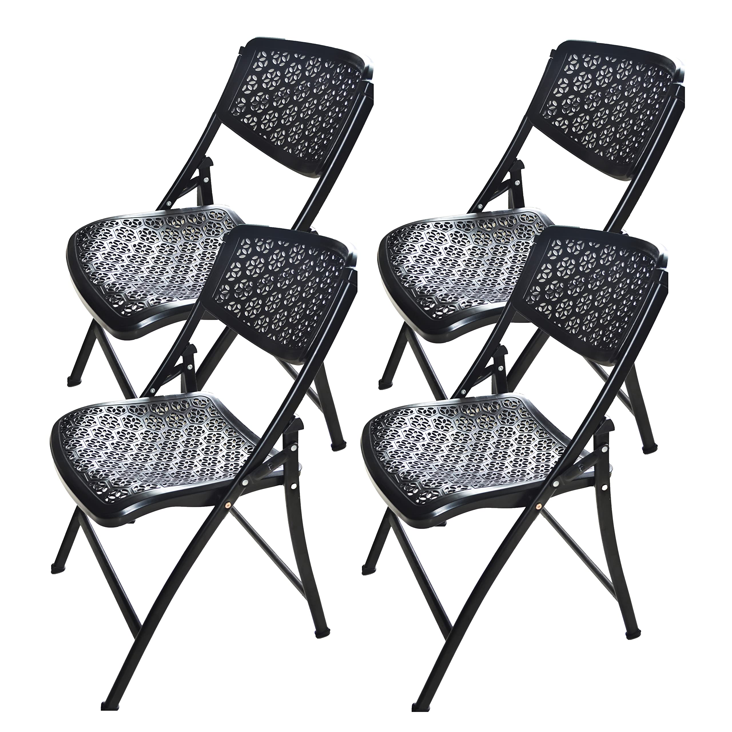 4-Pack Black Folding Chairs with Honeycomb Design - Lightweight, Portable & Sturdy for Outdoor Events, Camping, Picnics & Home Use