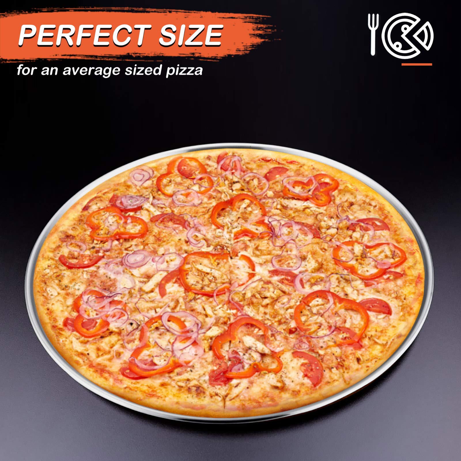 E-far 13.5 Inch Stainless Steel Pizza Pan Set of 4 - Non-Toxic Metal Baking Trays for Oven, Dishwasher Safe - Perfect for Homemade Pizza, Bread, Cookies & Party Serving