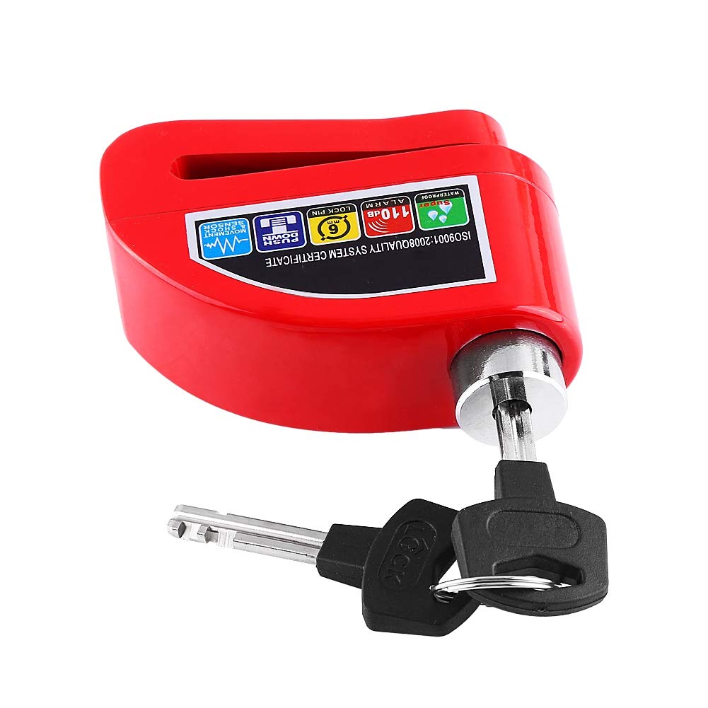 FS8305 Red Motorcycle Scooter Disc Brake Lock with Alarm - Anti-Theft Security System for Bikes & Scooters | Perfect for Parking, Travel & Outdoor Protection