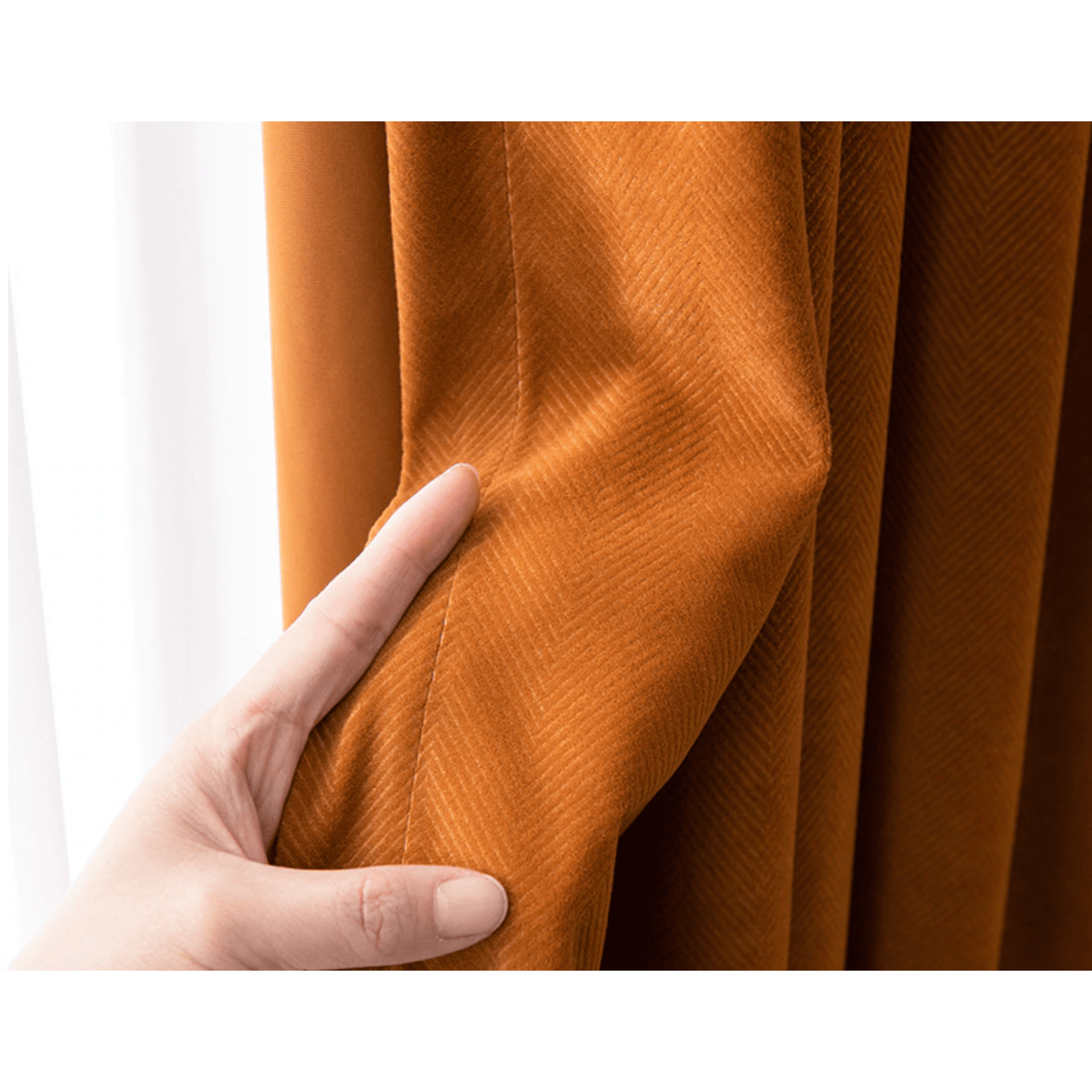 Luxury Modern Herringbone Designer Velvet Curtains - Orange Blackout Drapes for Living Room & Bedroom - Elegant Window Treatment for Home Decor