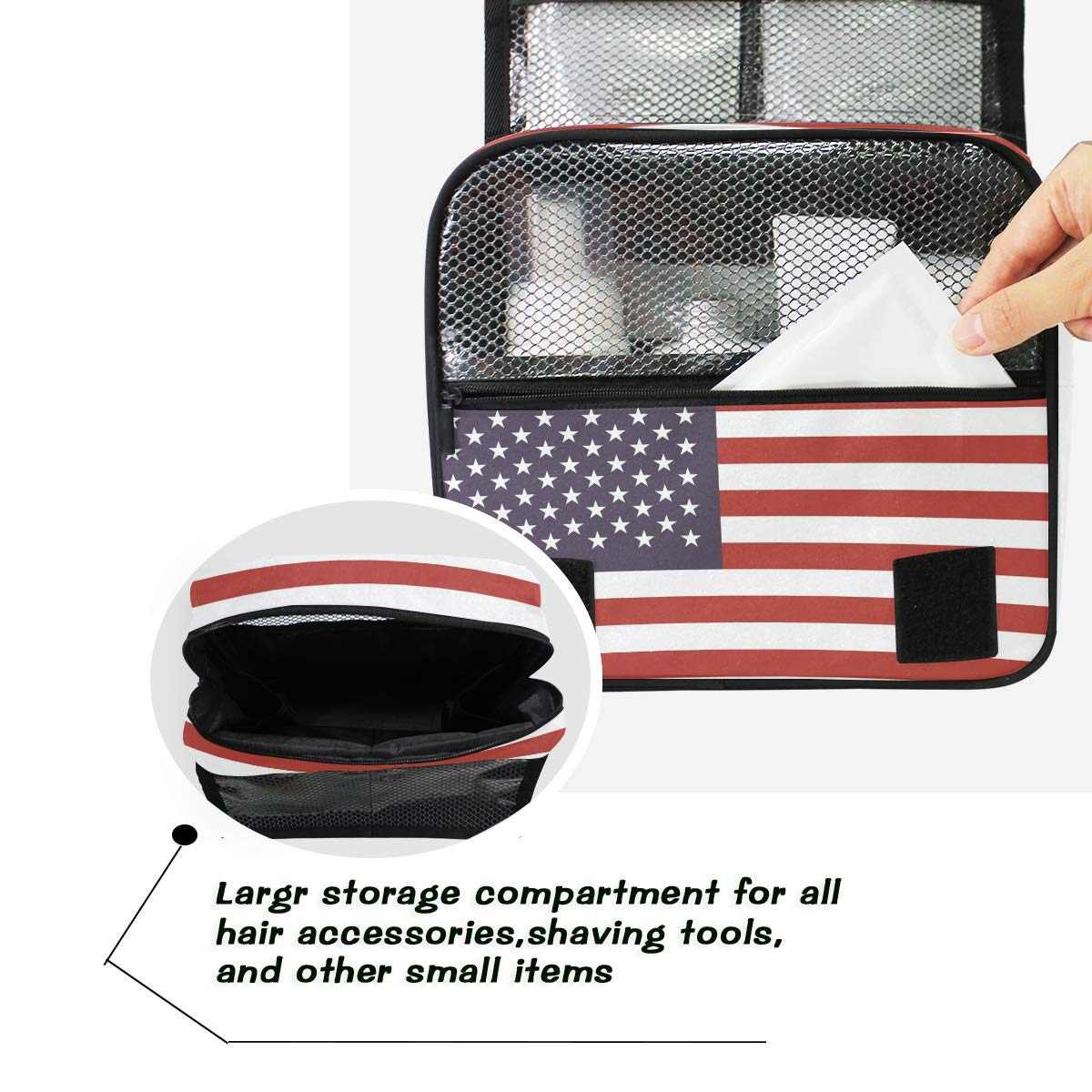 MOYYO American Flag Travel Hanging Toiletry Bag - Large Capacity Waterproof Cosmetic Organizer Pouch for Women, Men & Girls | Perfect for Camping, Gym, Business Trips & Vacation Essentials