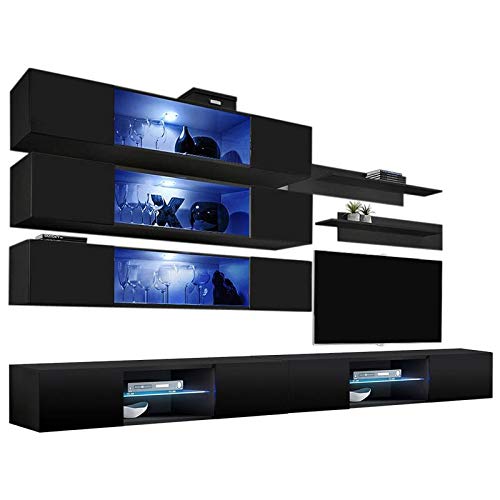 Modern Wall-Mounted TV Stand with Storage Shelves & LED Lights - 33
