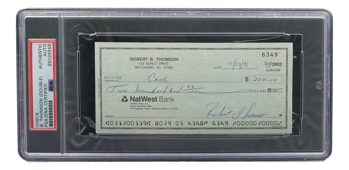 Bobby Thomson New York Giants Autographed Bank Check with PSA/DNA Certification 85025558 - Perfect for Sports Memorabilia Collectors and Baseball Fans