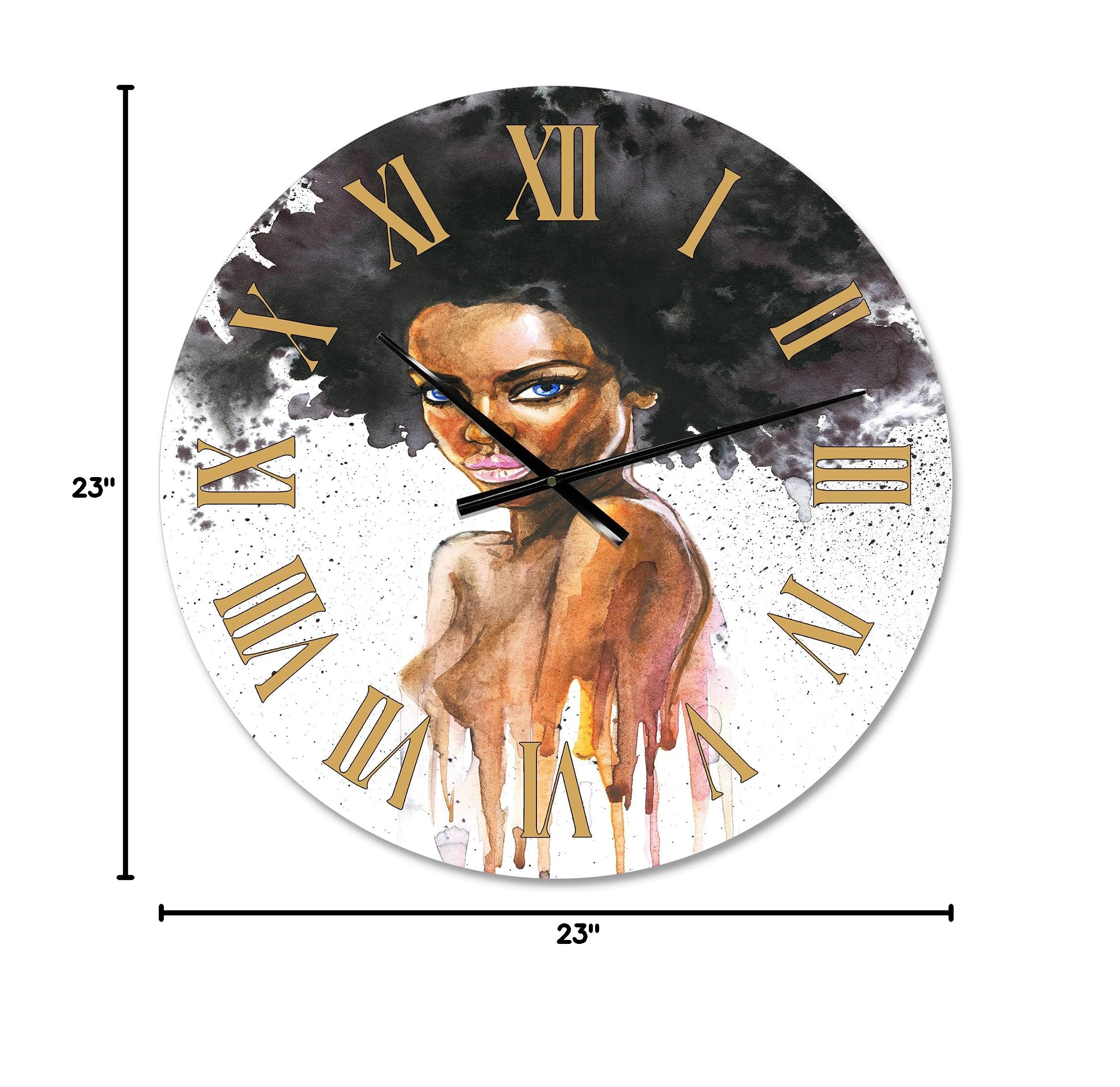 Modern Large Wall Clock - 'Portrait of African American Woman VII' - Elegant Office Decor & Home Wall Art - Perfect for Living Room, Bedroom, or Workspace