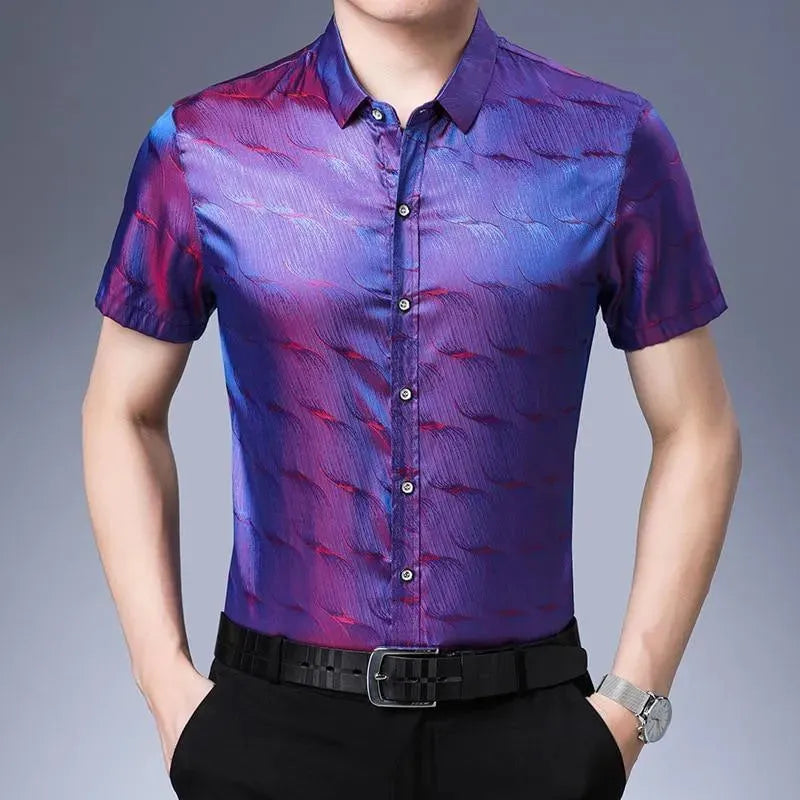 Manson Men's Satin Summer Shirt - Lightweight Breathable Casual Button Down Shirt for Beach, Vacation & Outdoor Activities