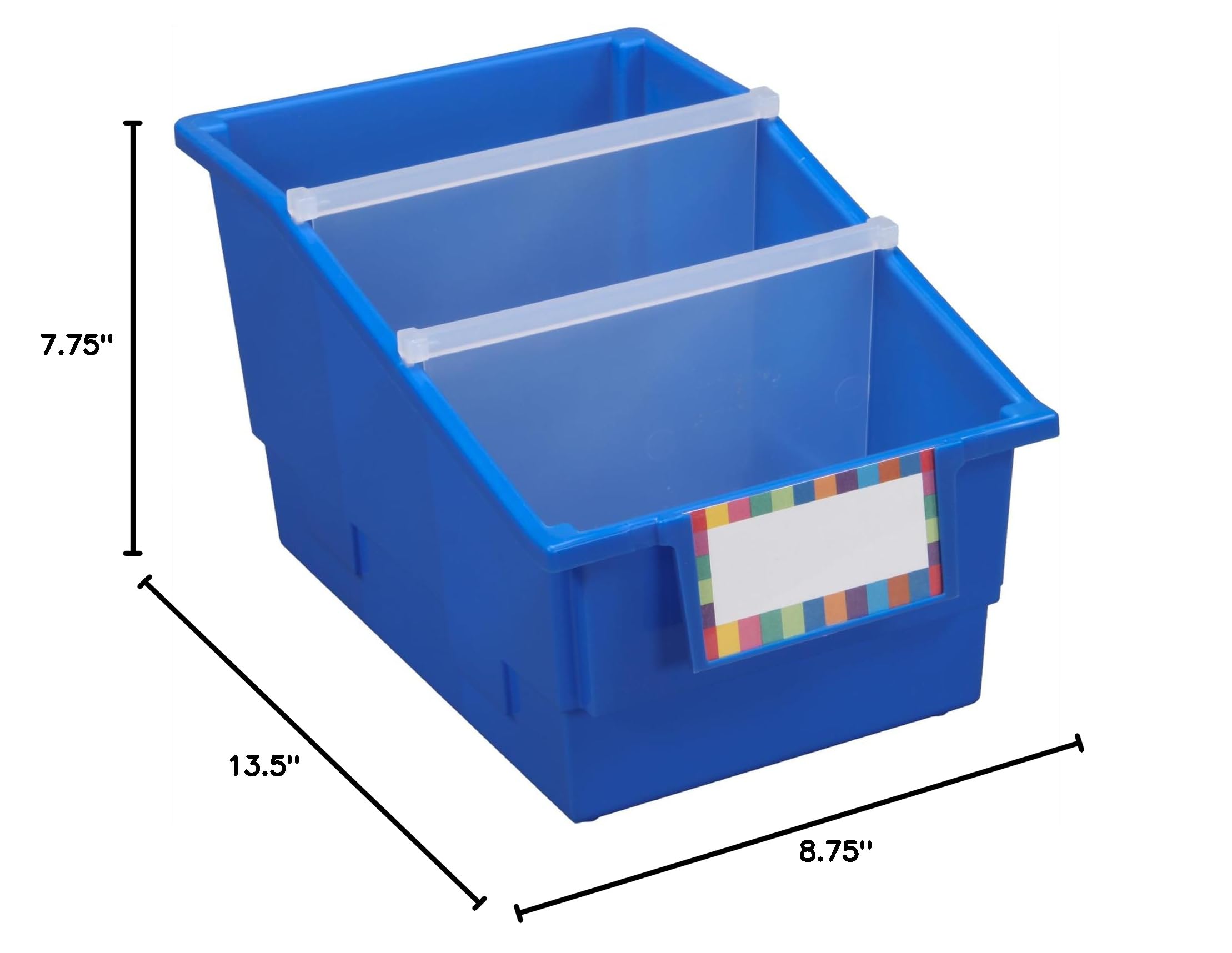 Really Good Stuff Plastic Shelf Bin Organizer - 12 Pack Blue Chapter Book Library Bins with Dividers, 8.75x13.5x7.75 Inches - Classroom Storage for Books, Documents, Files & Magazines | Perfect for School Libraries, Teacher Desks & Home Office Organization