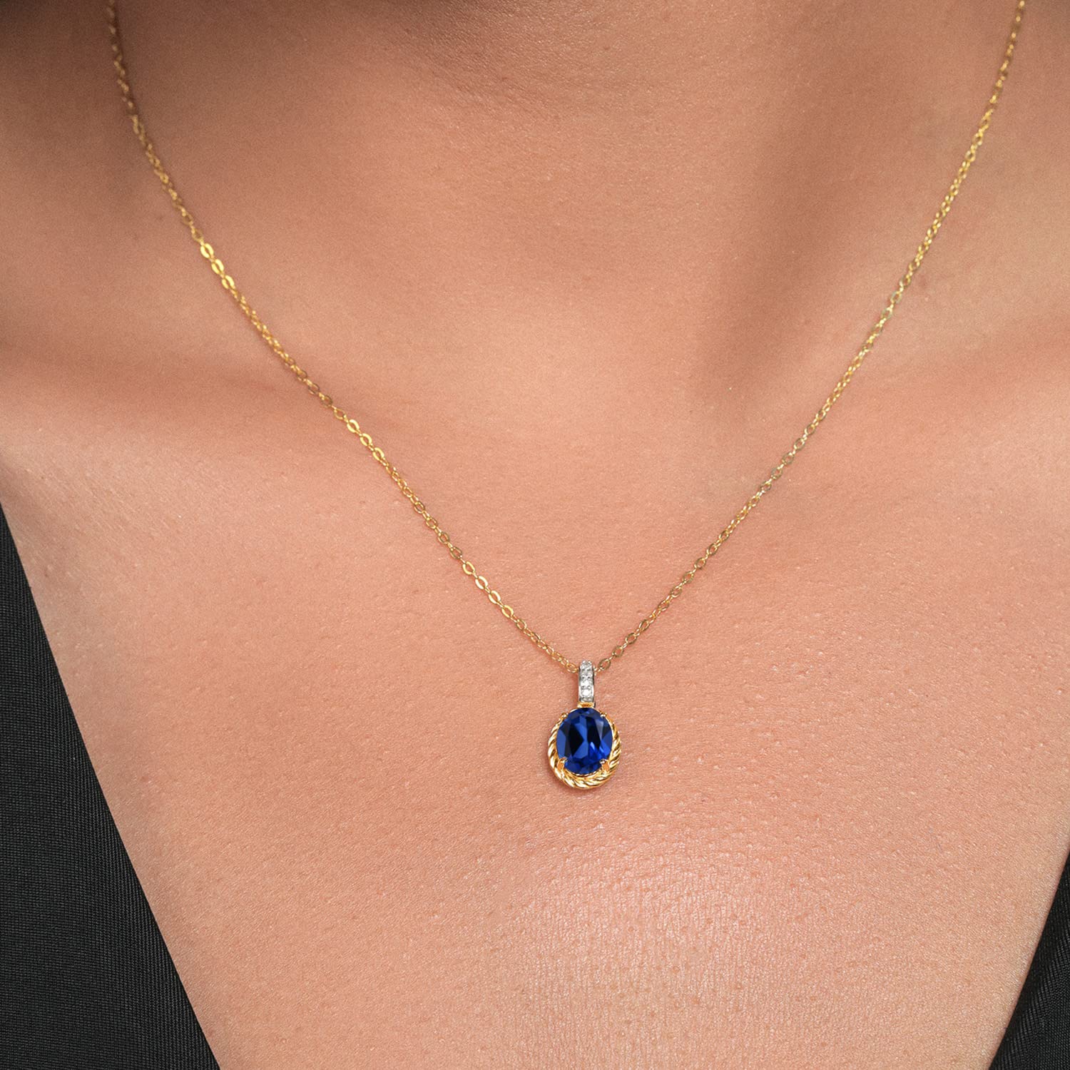 10K Yellow Gold 9X7MM Oval Birthstone & Diamond Pendant Necklace for Women | 18
