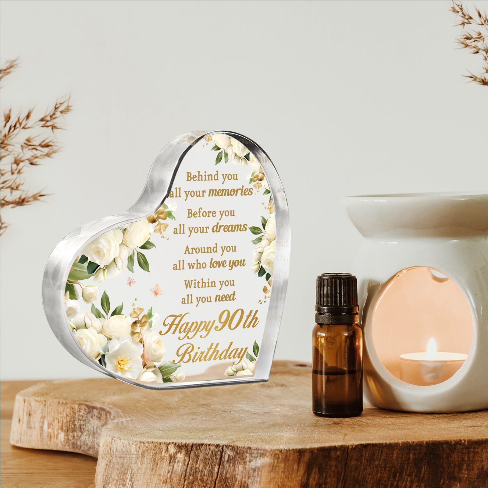 90th Birthday Gifts for Women - Personalized Acrylic Paperweight (3.9