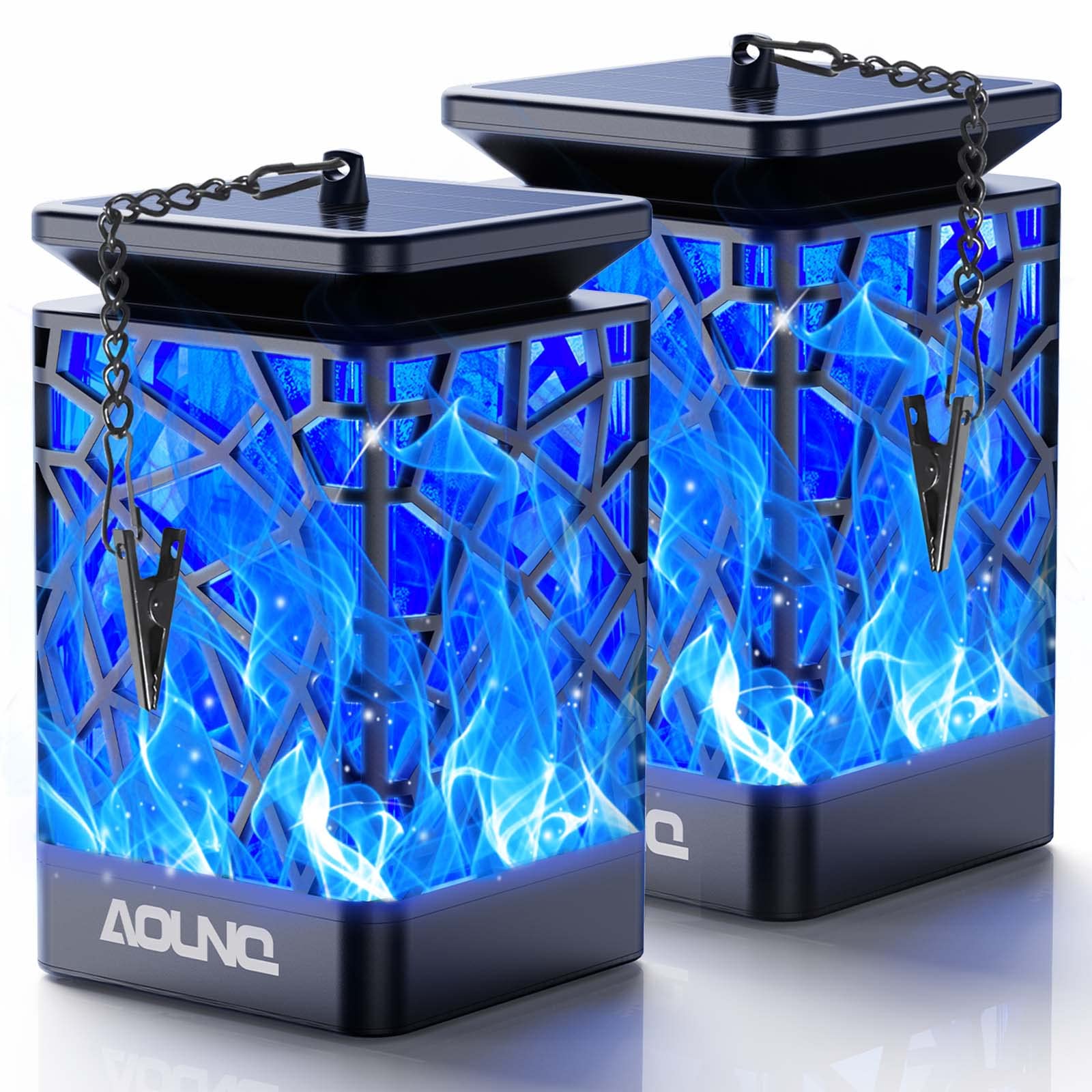 99 LED Solar Lanterns with Flickering Flame Effect - Waterproof Outdoor Hanging Lights for Garden, Yard & Patio Decor (2 Pack Blue Solar Powered Lanterns) - Perfect for Camping, Backyard Parties & Pathway Lighting