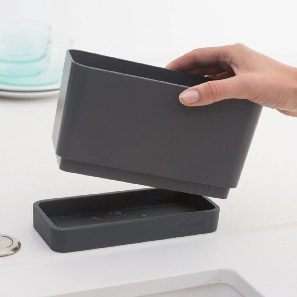 Dark Grey Sink Organizer - Kitchen Sink Storage Tray for Sponges, Soap & Utensils - Perfect for Small Spaces & Clutter-Free Sinks