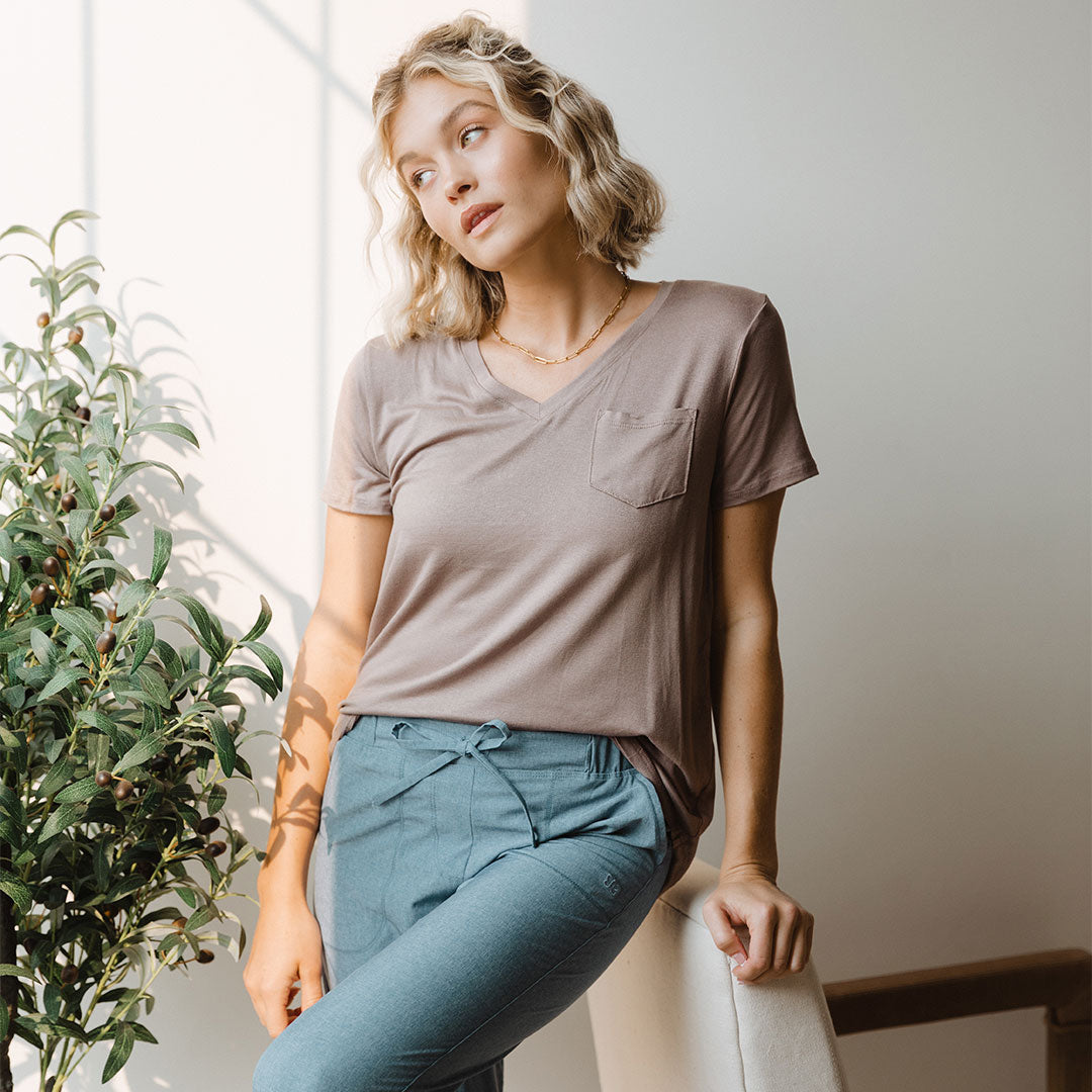 Premium Soft Cotton V-Neck T-Shirt for Women - Comfortable Basic Tee in Toffee Brown - Perfect for Casual Wear, Layering & Everyday Outfits