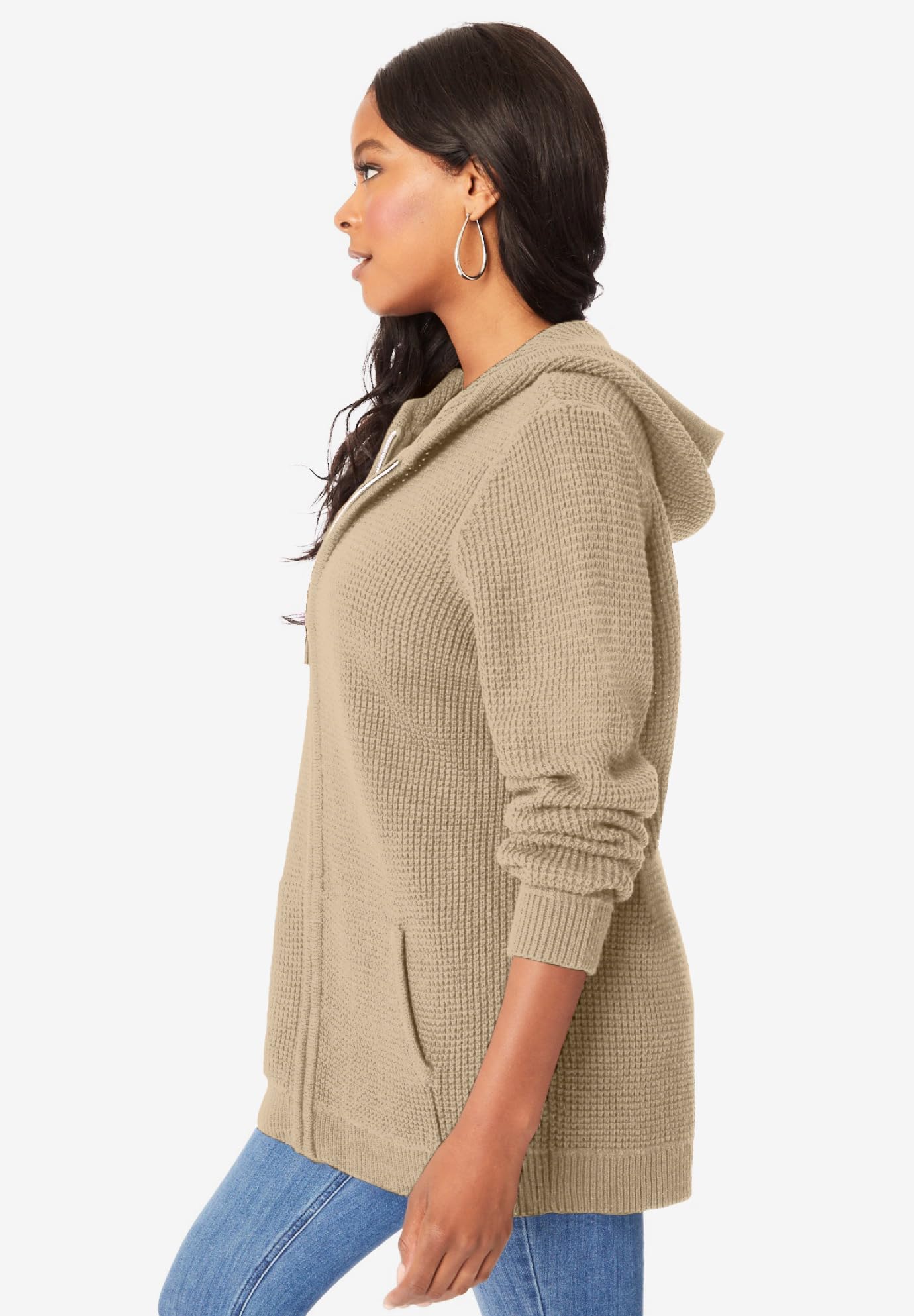 Roaman's Women's Plus Size Thermal Waffle Hoodie Zip Up Cardigan Jacket - Warm Winter Fleece Lined Outerwear for Casual Outfits & Lounge Wear