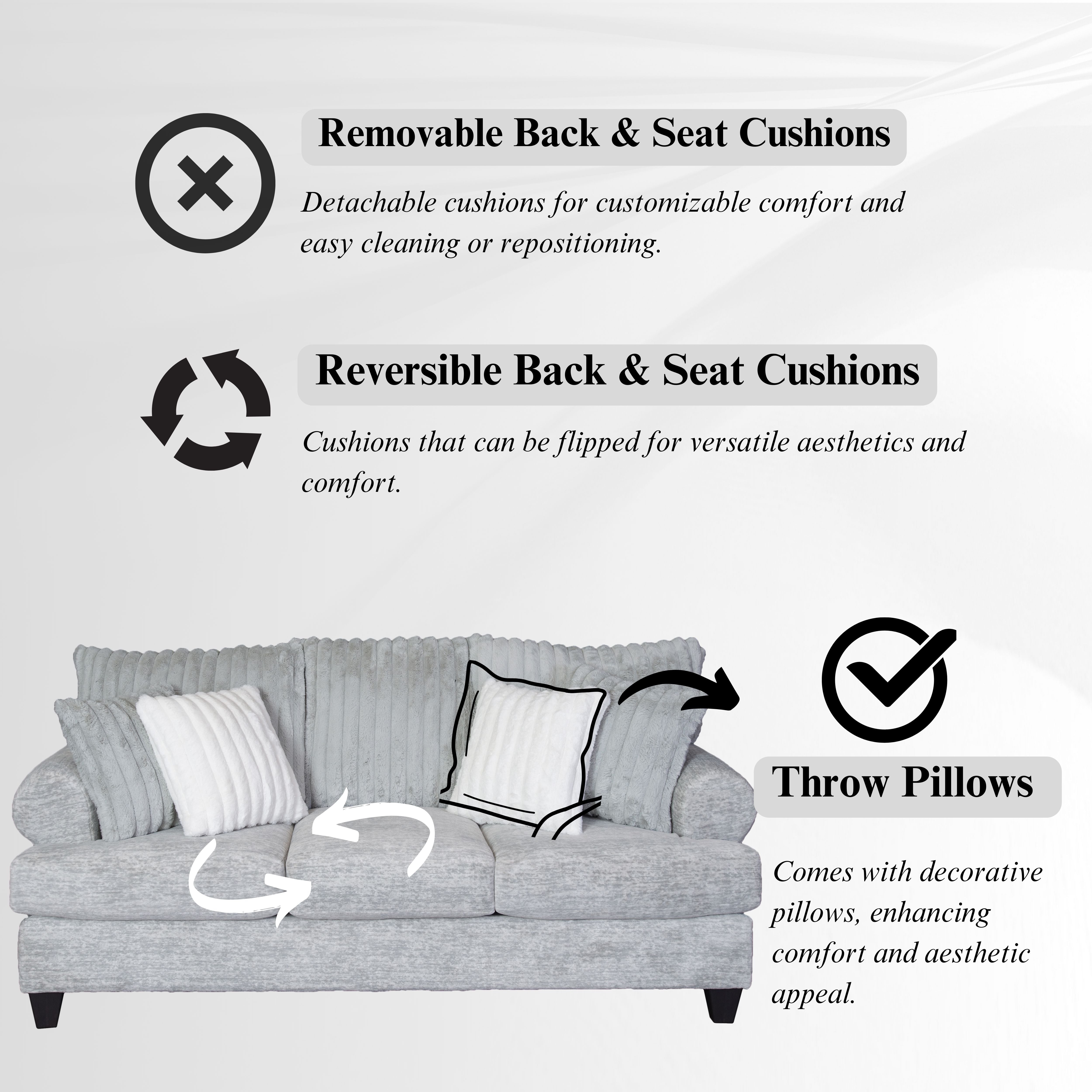 Oasis Transitional Stationary Sofa - Modern Comfortable Living Room Couch in Galactic Oyster Fabric | Perfect for Small Spaces, Apartments & Cozy Home Decor