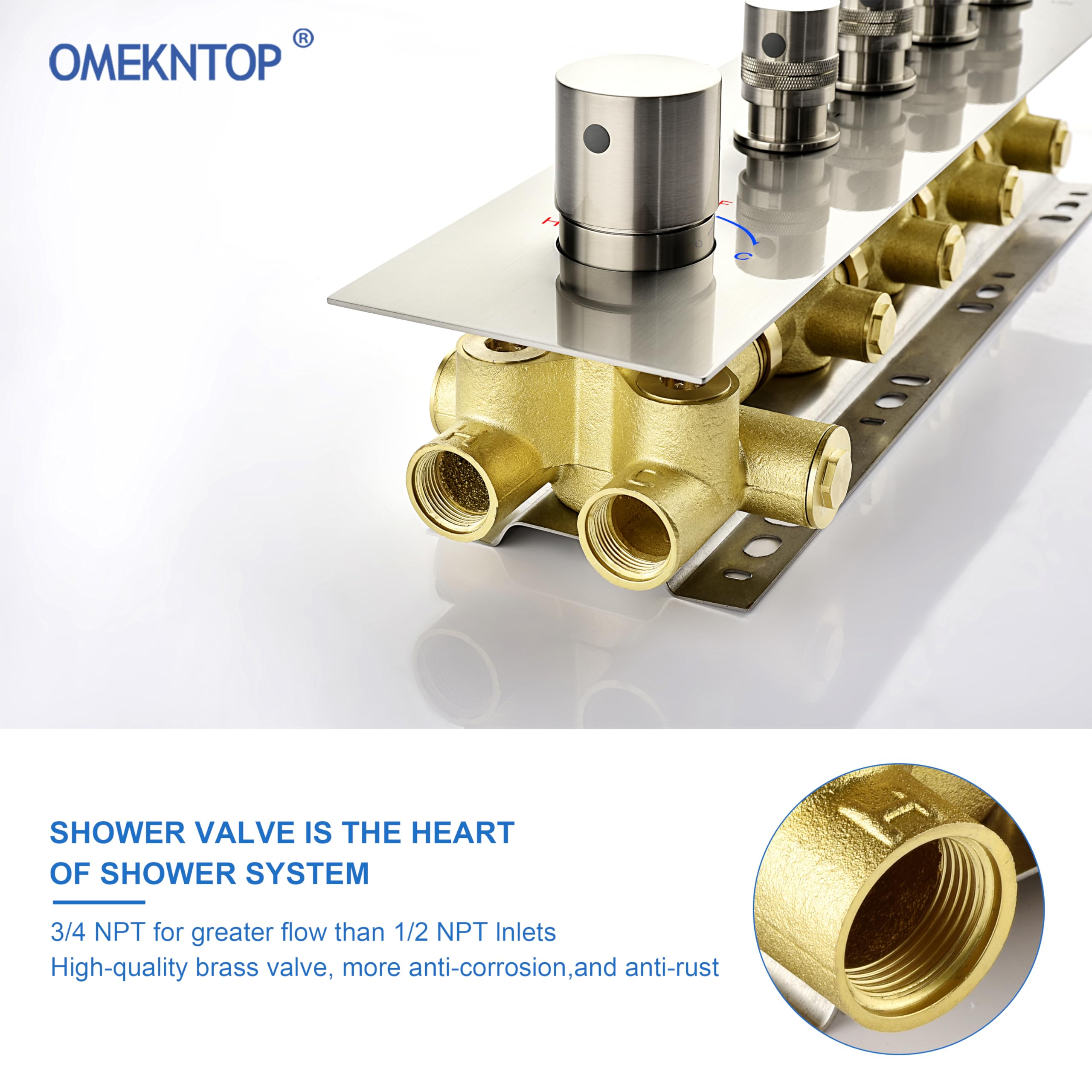 4-Way Shower Diverter Valve Brushed Nickel - Thermostatic Mixer Brass Valve with 4 Functions & Individual Flow Control - Perfect for Bathroom Renovation & Multi-Head Shower Systems