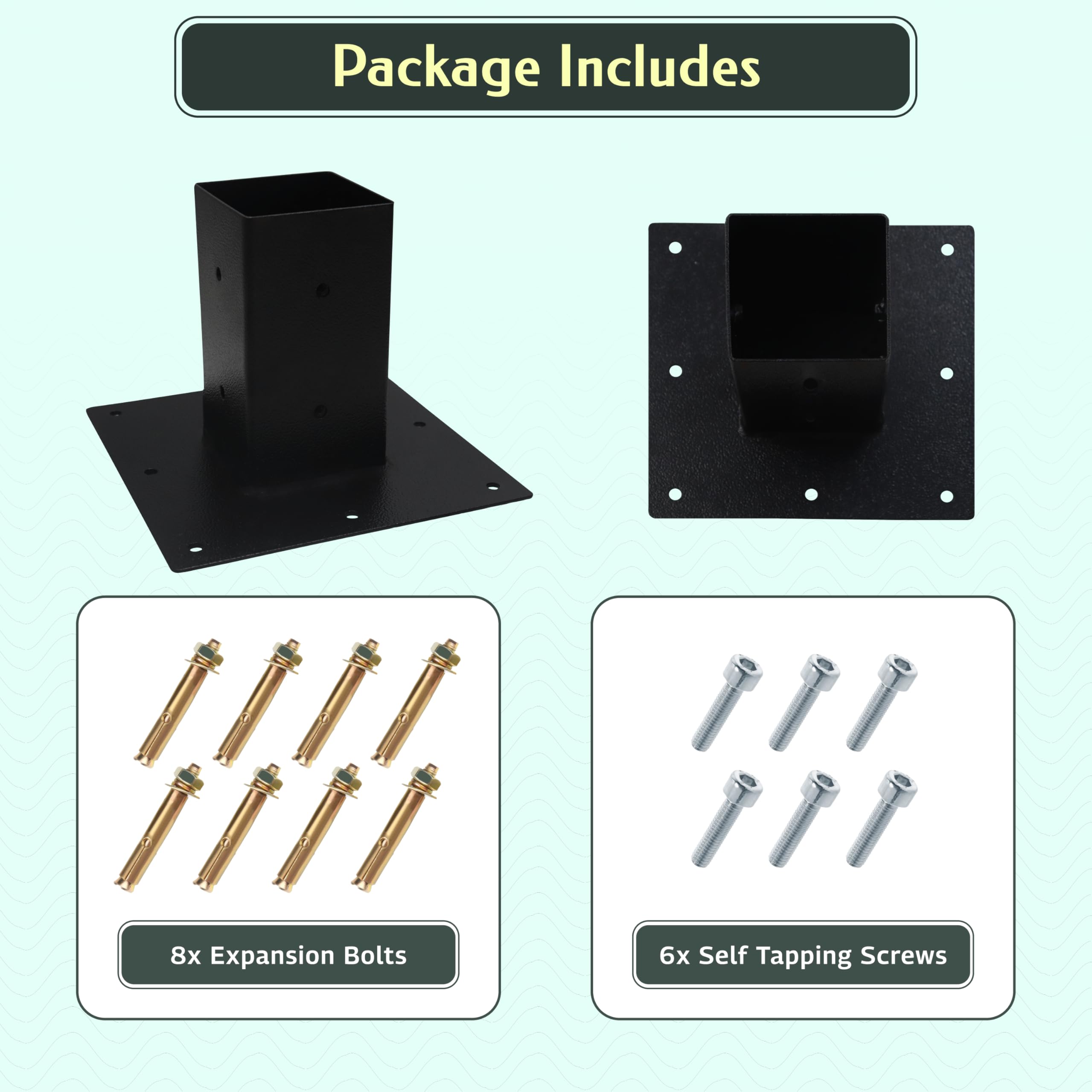Heavy Duty 4x4 Post Base - Carbon Steel Mailbox Mounting Plate for Concrete & Soil Ground - Deck, Porch, Railing Support - Outdoor Mailbox Post Installation & Home Improvement Projects