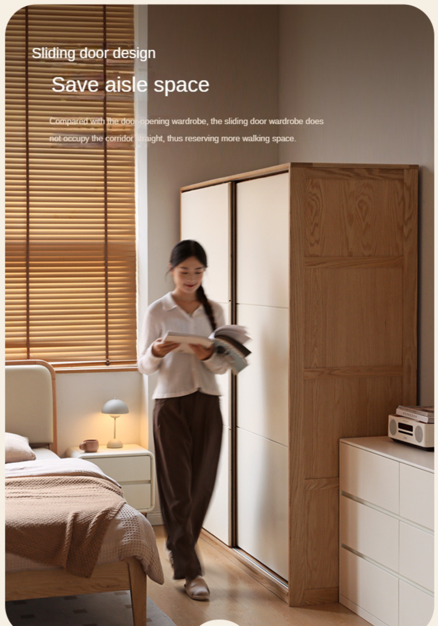 Solid Oak Wood Sliding Door Wardrobe Closet - Spacious Storage for Bedroom, Closet, and Home Organization
