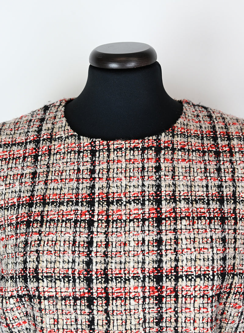 Dior Checkered Bouclé Beige Dress Size 44 - Elegant & Stylish for Parties, Weddings & Special Occasions