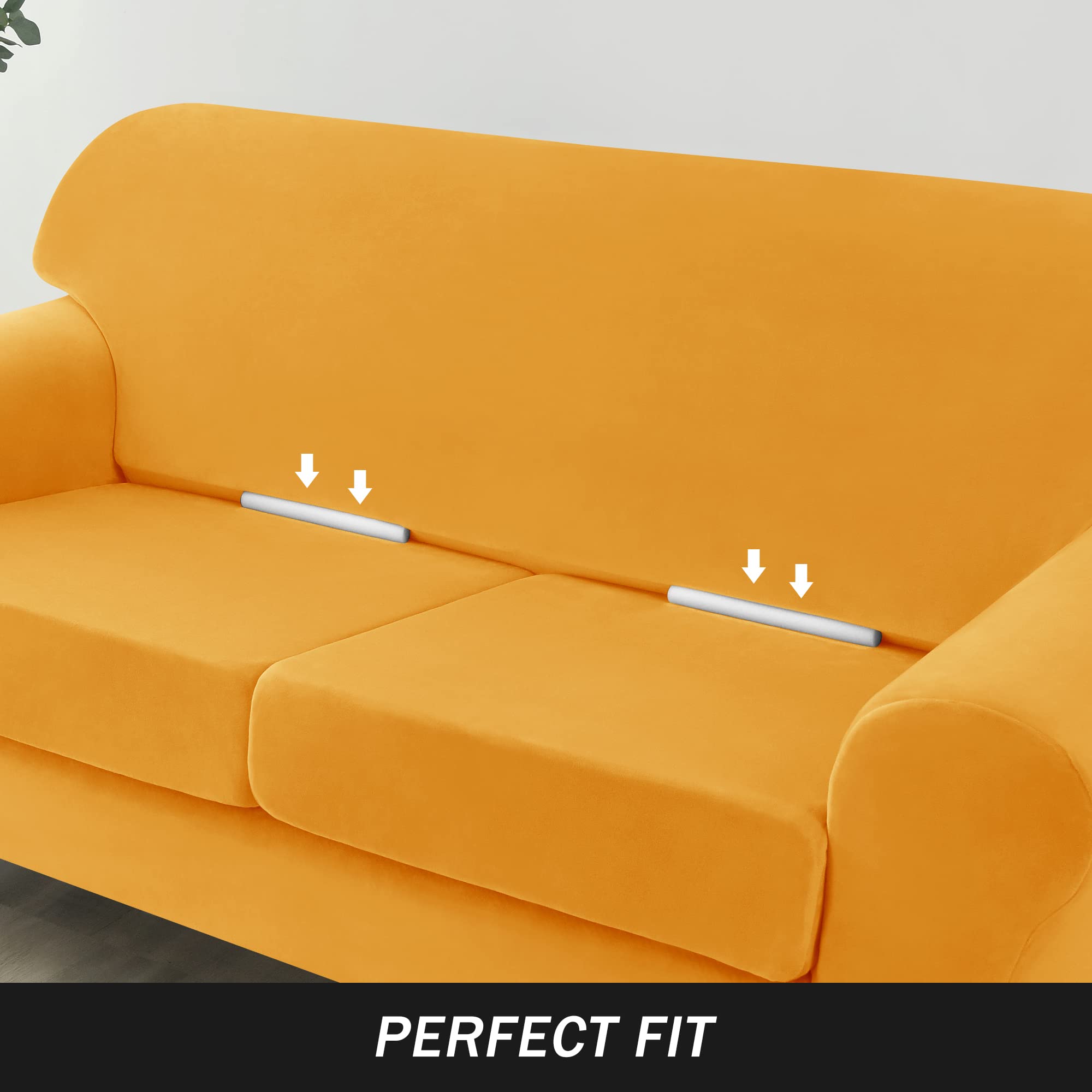 Ultra Soft Velvet Stretch Sofa Slipcover - Furniture Protector for Pets & Kids, Gold Medium Size | Perfect for Living Room, Family Room & Pet-Friendly Homes