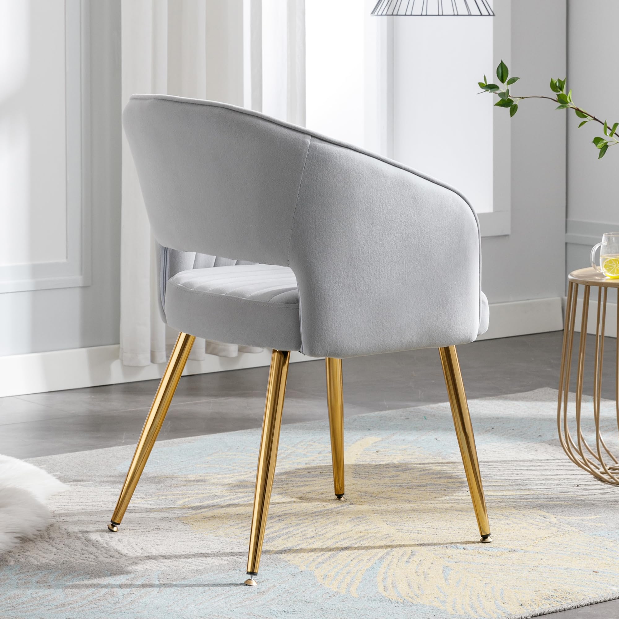 Velvet Desk Chair with Gold Legs - Modern Tufted Home Office Chair for Women, Ergonomic Computer Task Stool, Accent Armchair for Study & Living Room (Light Gray) - Perfect for Home Office, Study Nook & Cozy Reading Corner
