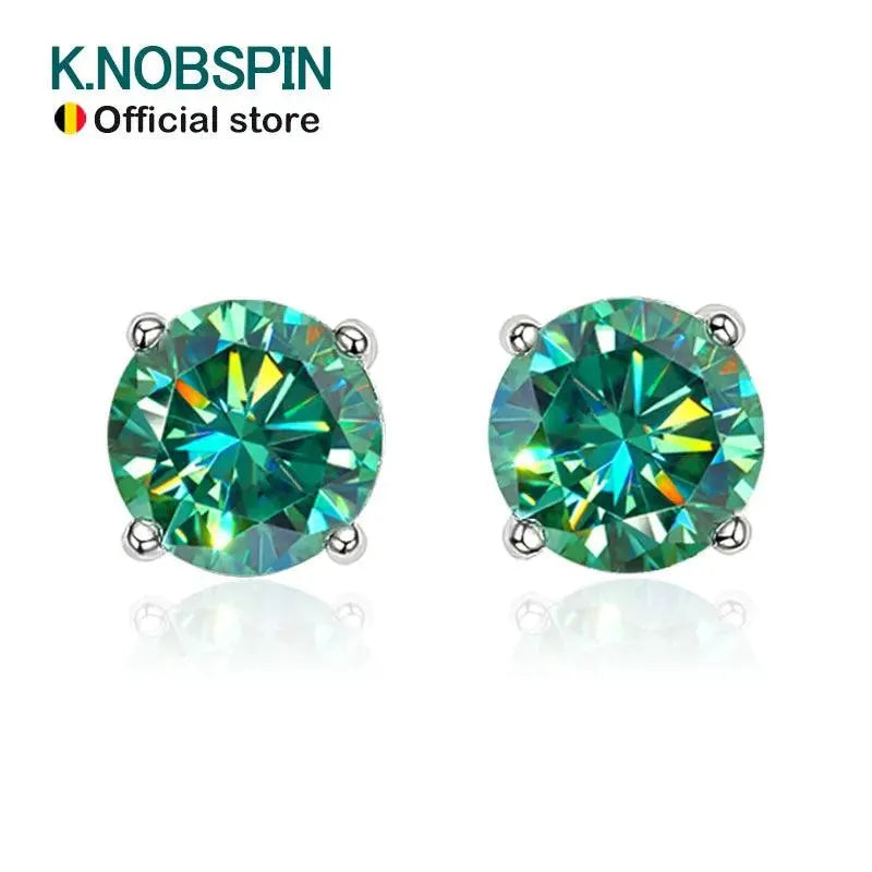 KNOBSPIN D Color Moissanite Stud Earrings - S925 Sterling Silver Plated with 18K White Gold - Sparkling Fine Jewelry for Women & Men - Perfect for Weddings, Anniversaries & Special Occasions