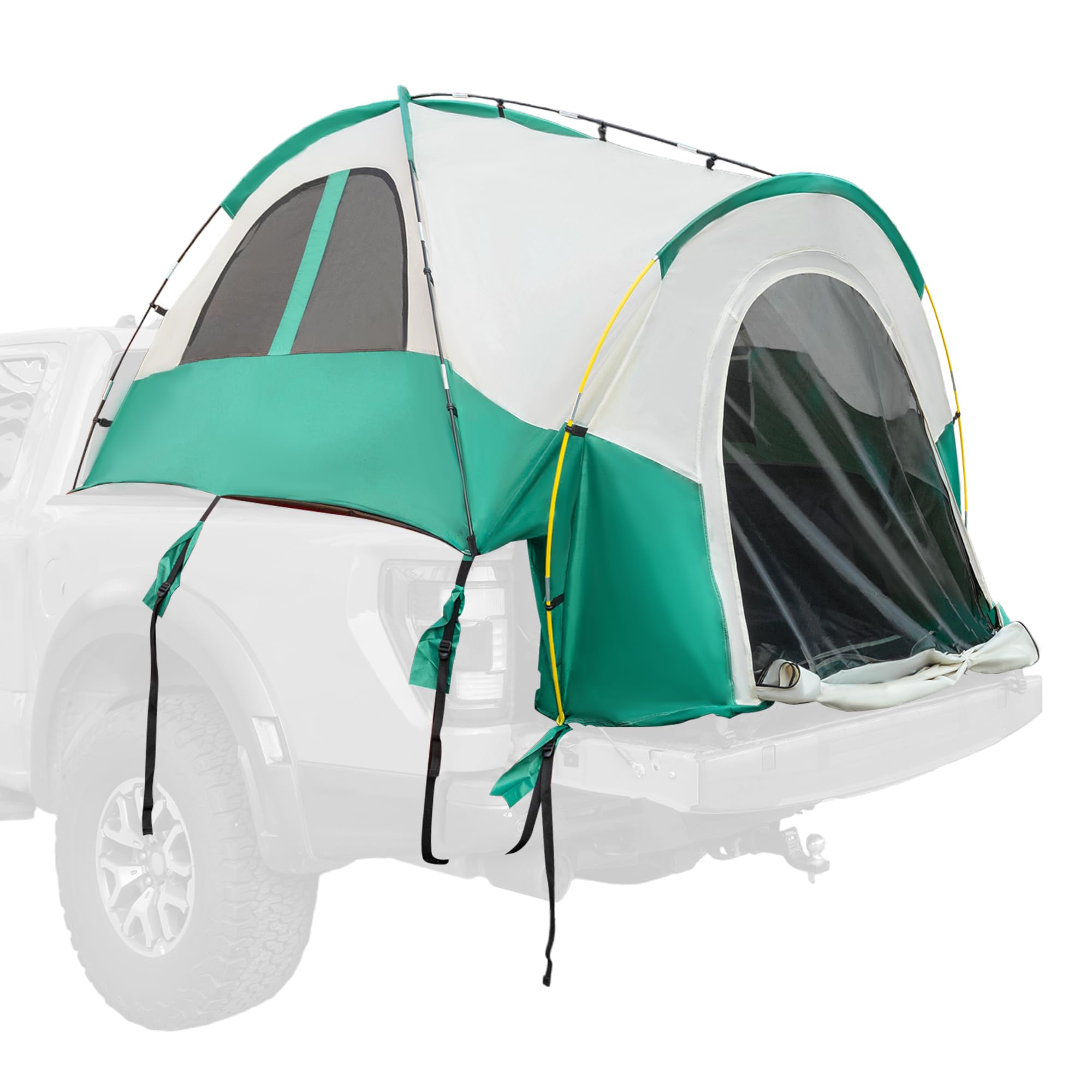 Waterproof PU2000mm Double Layer Truck Bed Tent for 6.4-6.7 FT Pickup Trucks - Portable Camping Tent with Carry Bag (Beige Green) - Perfect for Outdoor Adventures, Road Trips & Off-Grid Camping