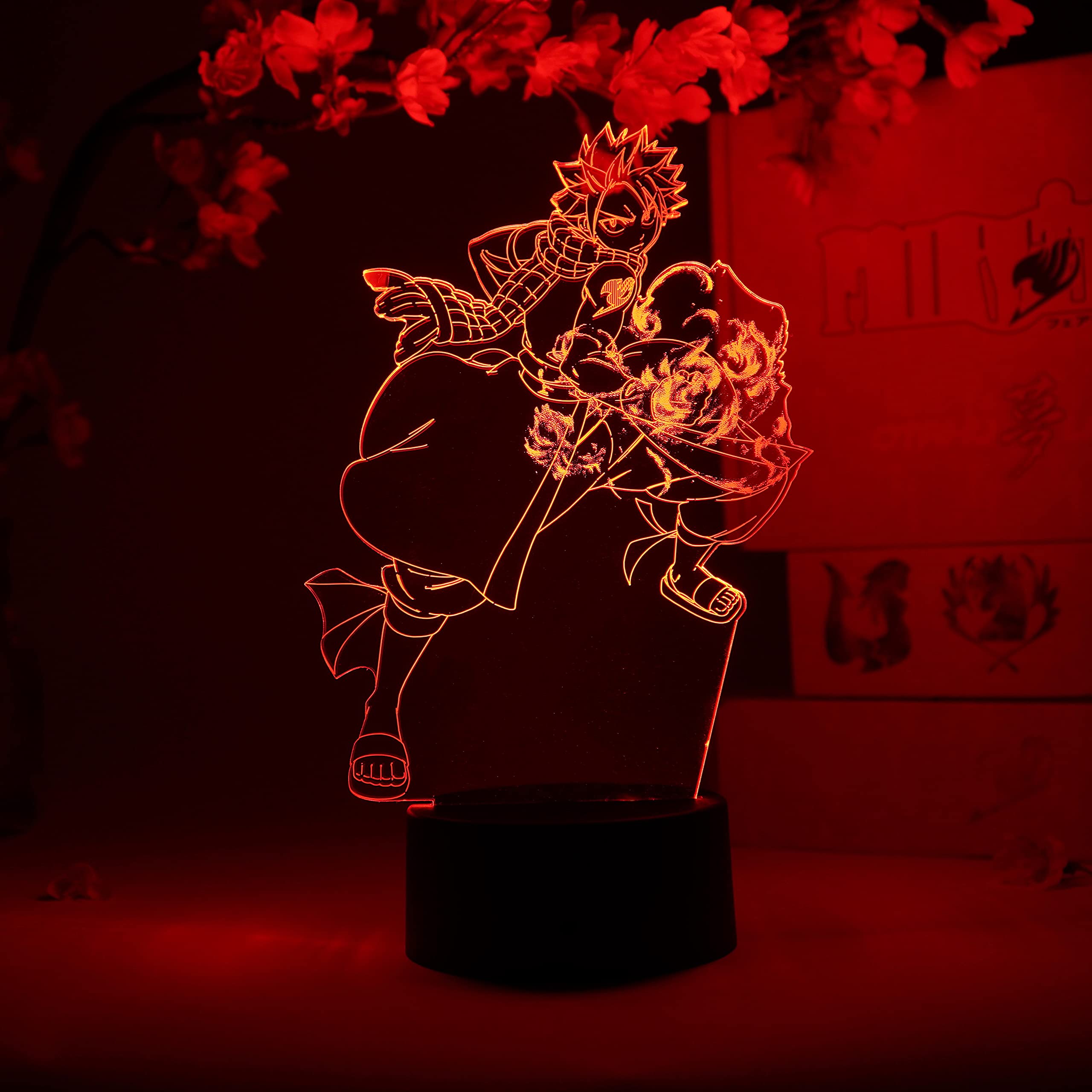 Fairy Tail Natsu Dragneel Anime LED Night Light - 16 Color RGB Remote Control 3D Otaku Lamp - Perfect for Bedroom, Gaming Room, and Anime Themed Decor Gifts