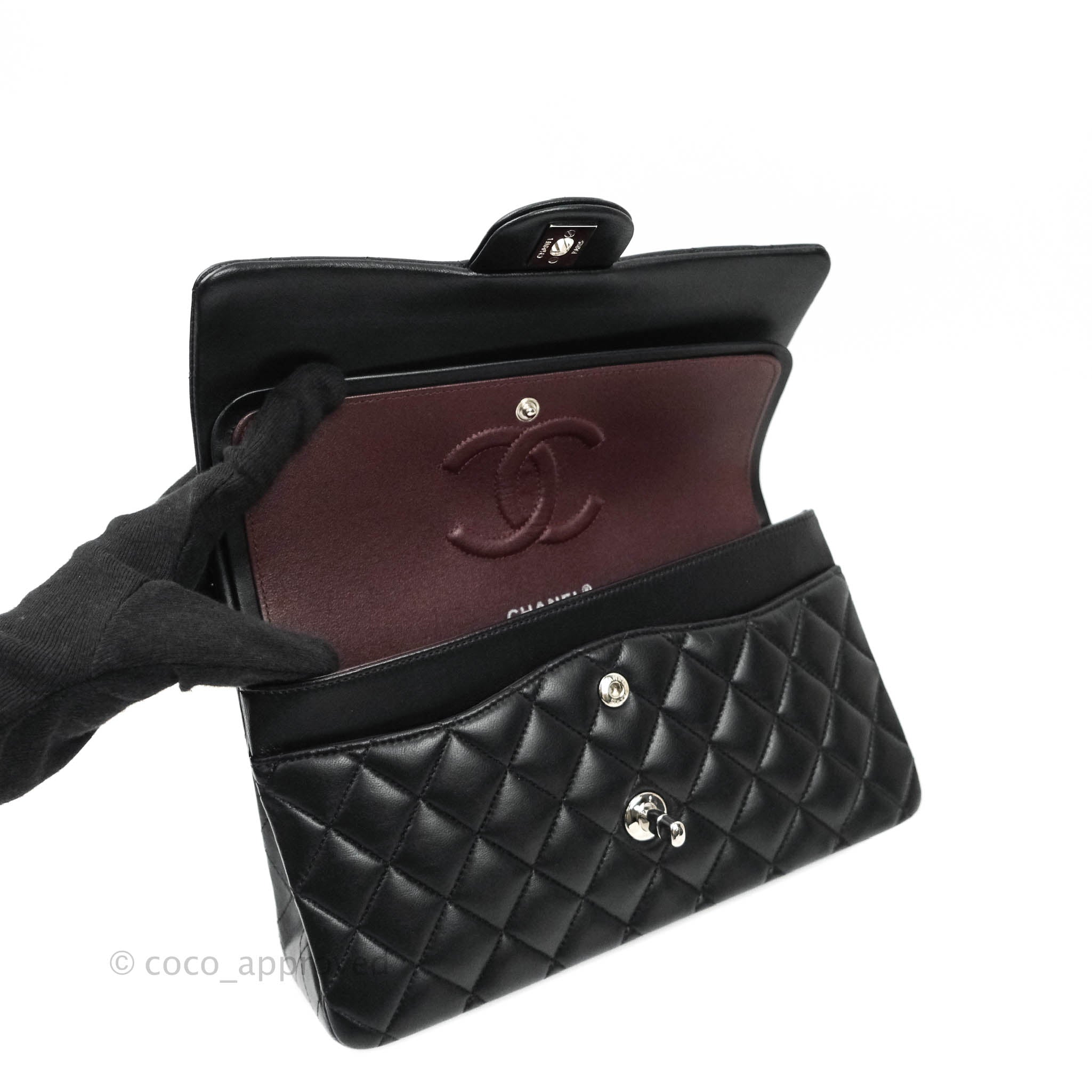 Chanel Classic M/L Medium Double Flap Bag Black Lambskin Silver Hardware - Luxury Designer Handbag for Women, Perfect for Work, Evening Events & Special Occasions
