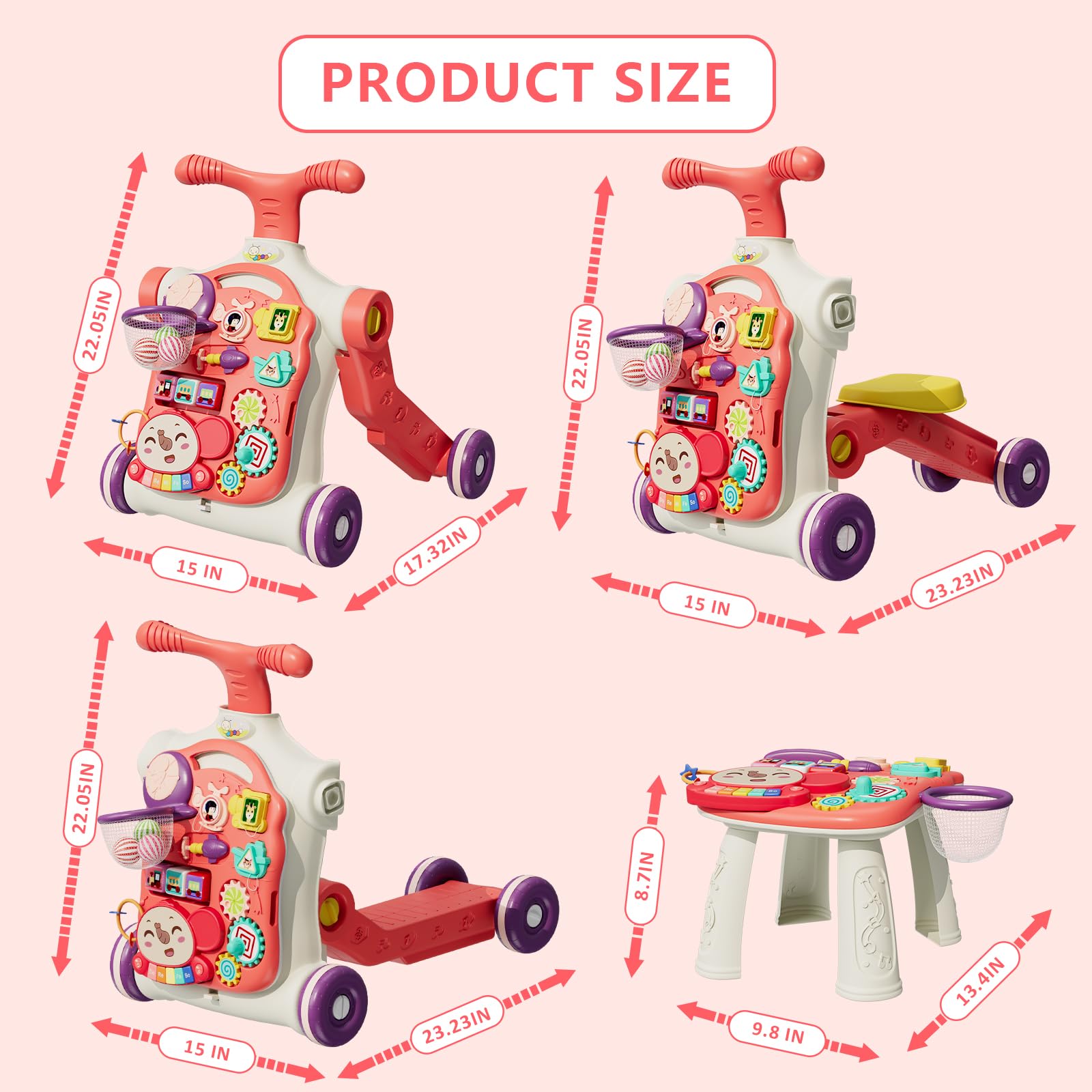 5-in-1 Baby Walker & Activity Center - Learning to Walk Toy for Girls 12+ Months, Perfect Gift for Toddlers - Play & Learn at Home