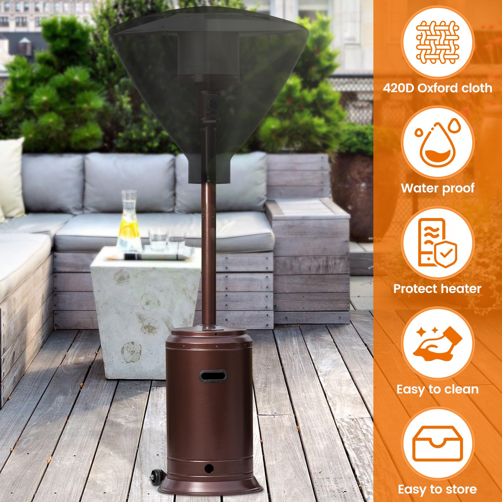 **Waterproof 420D Oxford Cloth Patio Heater Cover with Zipper - 33.8x25.5 Inches, Fits 34-Inch Diameter Outdoor Heater Heads - Durable Protection for Patio, Deck, and Backyard Use**