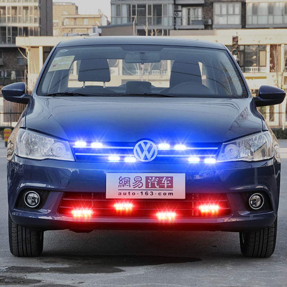 16LED Red & Blue Grille Strobe Lights with Wireless Remote Control - Emergency Warning Lights for Police Cars, Trucks, Ambulances - 12V Vehicle Safety Lighting for Roadside Emergencies & Night Patrols
