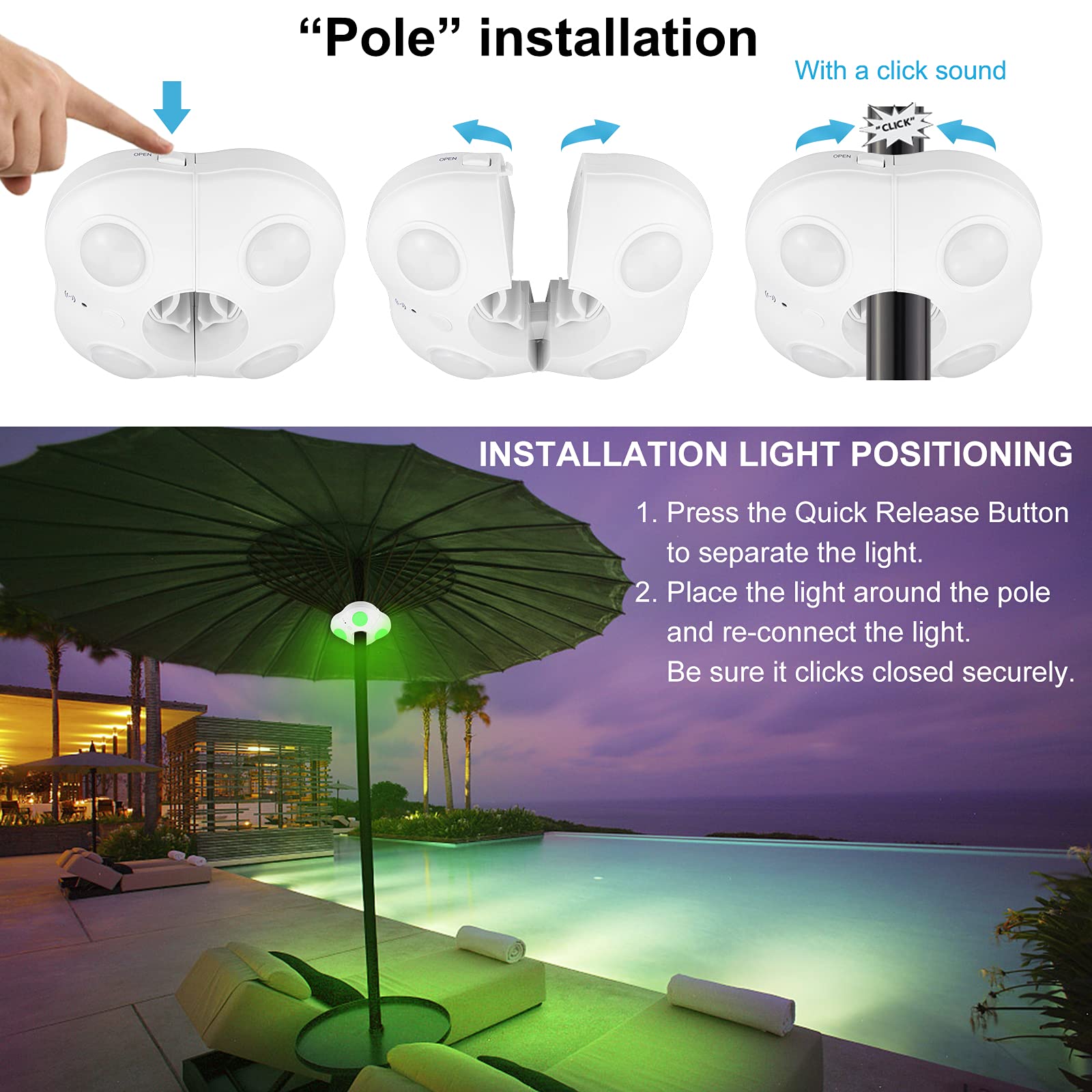 BIGMONAT 12-Color Changing LED Umbrella Light with Remote, Timer & Dimmer - Battery Operated Outdoor Patio Umbrella Pole Light, Wireless Camping Tent Lights - Perfect for Backyard, Deck, Garden Parties & Nighttime Outdoor Activities