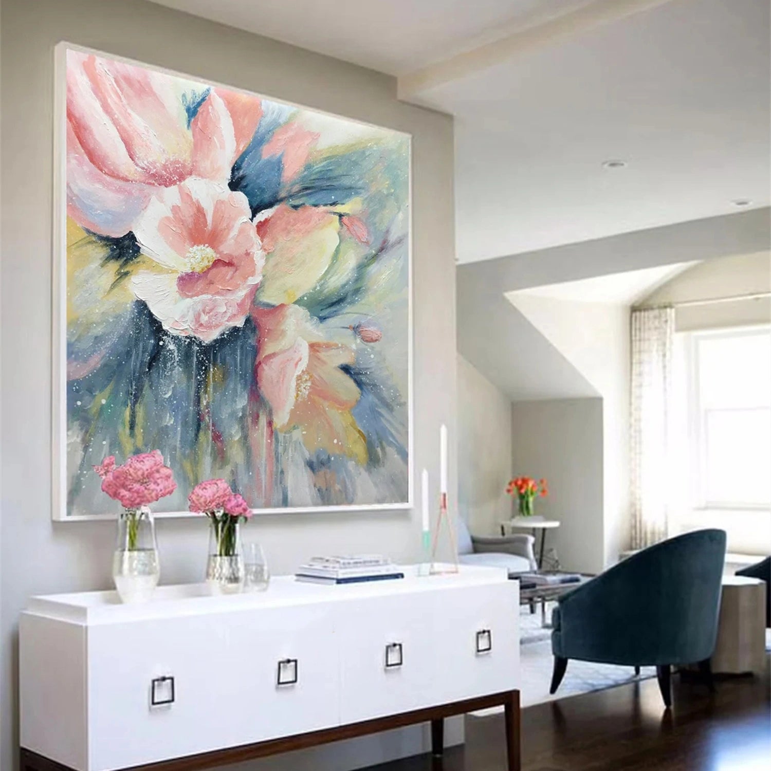 Beautiful Flower and Tree Painting #FT136 - Handmade Canvas Art for Home Decor, Living Room, Bedroom & Office Wall