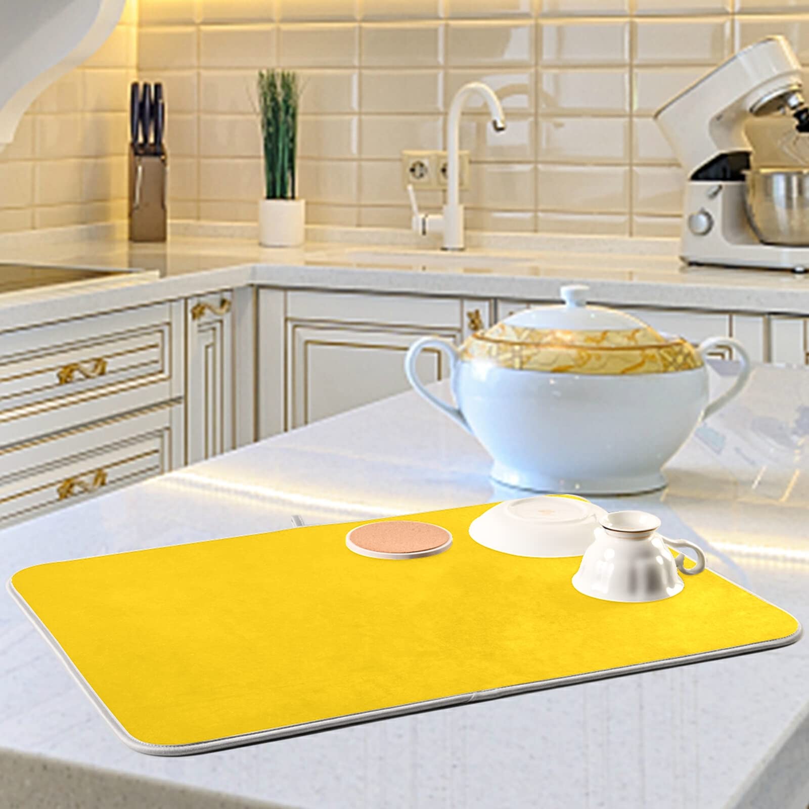 XL Gold Microfiber Dish Drying Mat - Heat Resistant Kitchen Counter Drainer Pad (16x18 Inch) | Perfect for Drying Dishes, Utensils & Cookware | Stylish Kitchen Decor Accessory