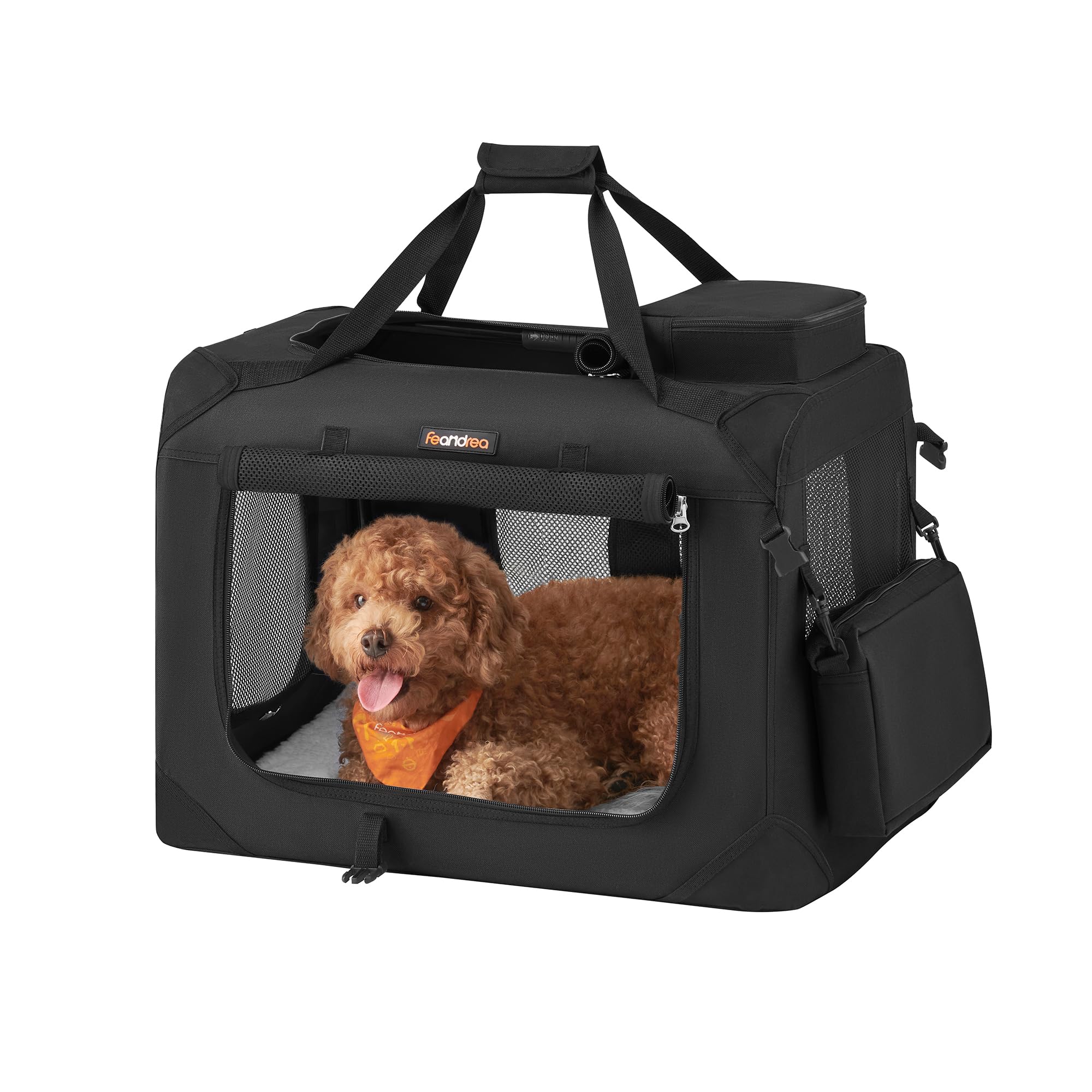 Feandrea 24 Inch Foldable Soft Dog Crate - Portable Pet Carrier for Small to Medium Dogs | Indoor & Outdoor Use with Safety Zippers | Perfect for Travel, Camping, Car Rides & Home Living Room (Black, UPDC60H)