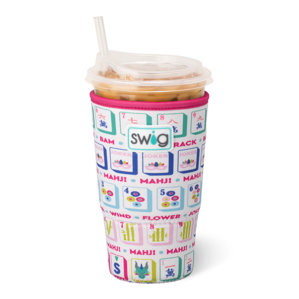 Premium Mahjong Large Iced Cup with Lid - 24oz Insulated Tumbler for Cold Drinks, Perfect for Summer Parties, Office Use, and Outdoor Activities