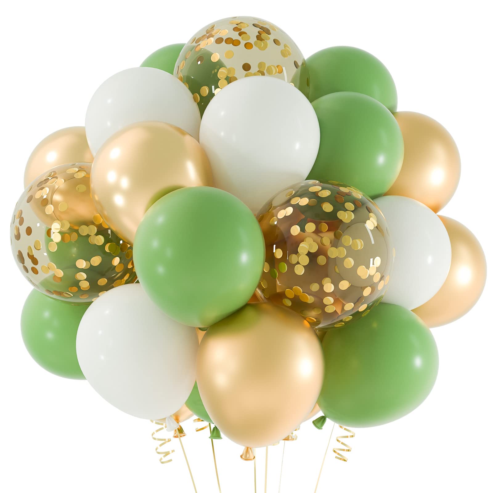 12 Inches Sage Green Gold Confetti Balloons - 60 Pack Metallic Latex Party Balloons for Birthday, Baby Shower, Wedding & Bridal Shower Decorations - Perfect for Eucalyptus Theme, Boho & Rustic Party Supplies