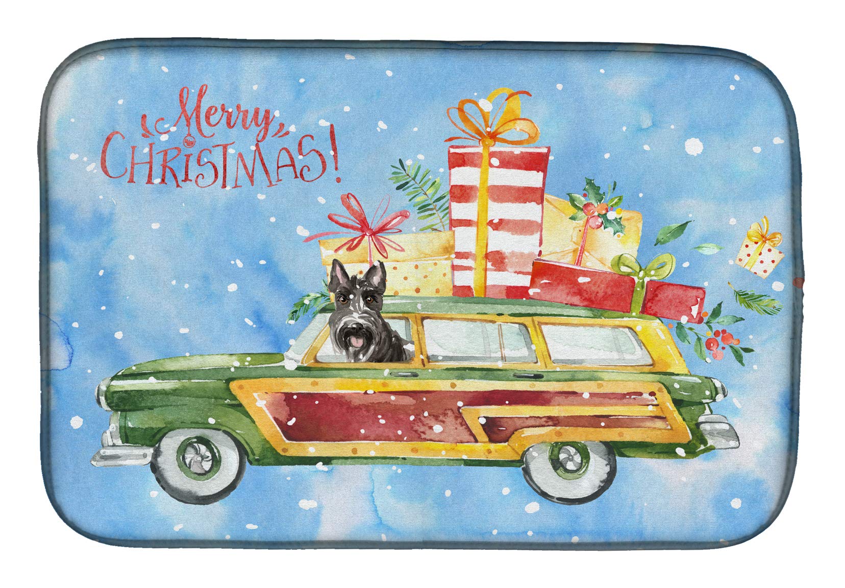 Christmas Scottish Terrier Dish Drying Mat - Absorbent Kitchen Counter Pad for Holiday Decor