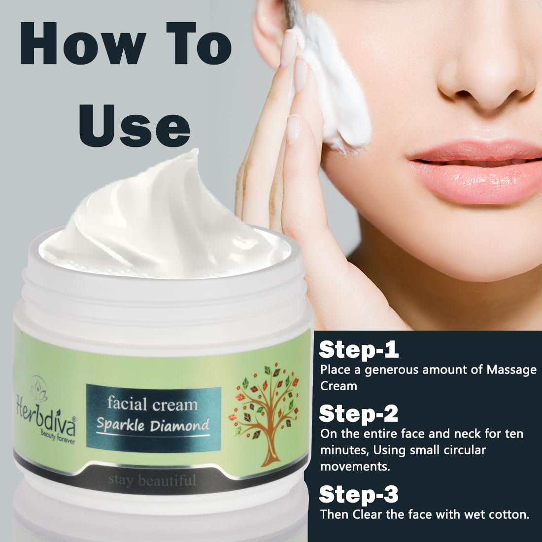 Herbdiva Sparkle Diamond Face Massage Cream 250g - Radiance Boosting, Hydrating & Detoxifying Skincare for All Skin Types | Luxurious Glow Treatment for Daily Facial Care & Spa Nights