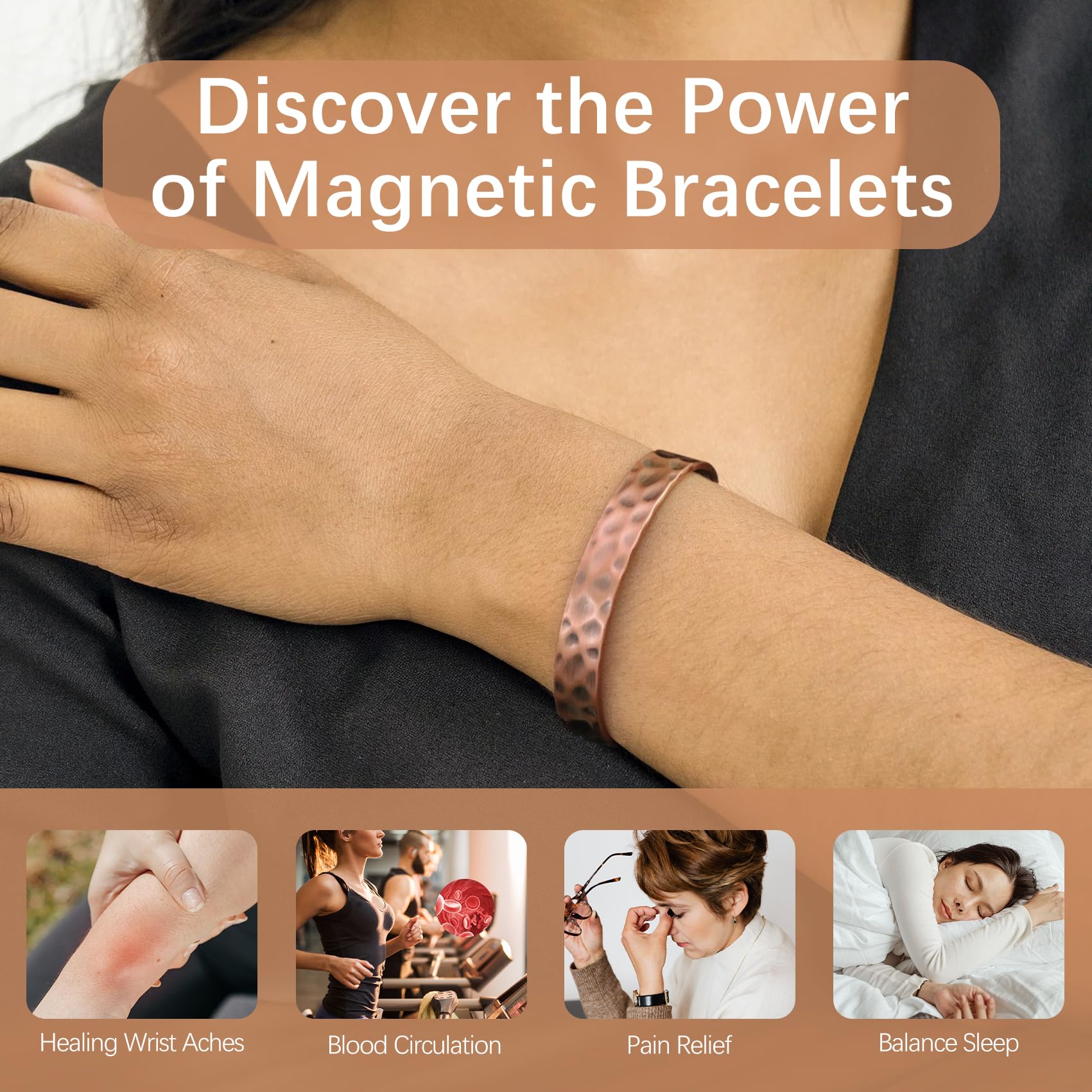 Jecanori 2Pcs Magnetic Copper Bracelets for Women - 100% Pure Copper Cuff Bangle with 3500 Gauss Magnets for Pain Relief & Circulation | Elegant Mother's Day Jewelry Gift for Her | Perfect for Arthritis Relief, Daily Wear & Special Occasions