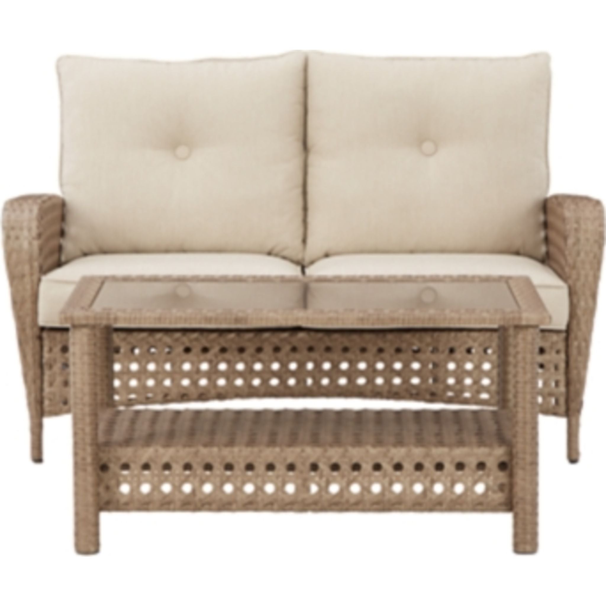 Braylee Outdoor Loveseat with Table - Weather-Resistant Patio Furniture Set in Driftwood Finish for Garden, Backyard, and Poolside Relaxation