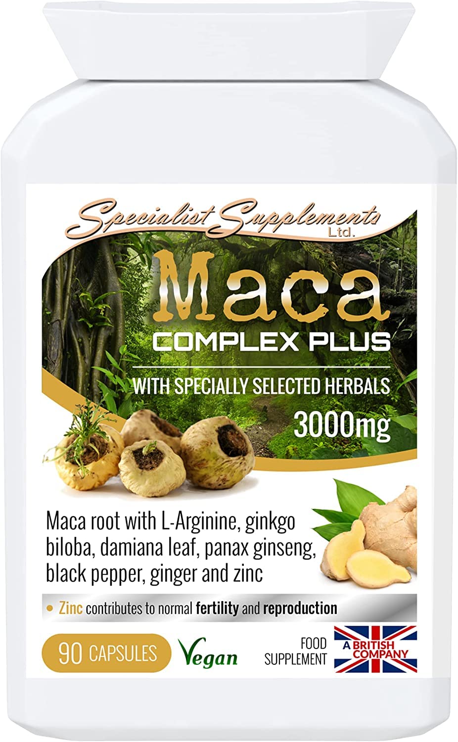 Specialist Supplements Maca Complex Plus 90 Capsules - Natural Energy & Vitality Booster for Men & Women - Supports Hormonal Balance & Stamina - Perfect for Fitness, Workout & Daily Wellness