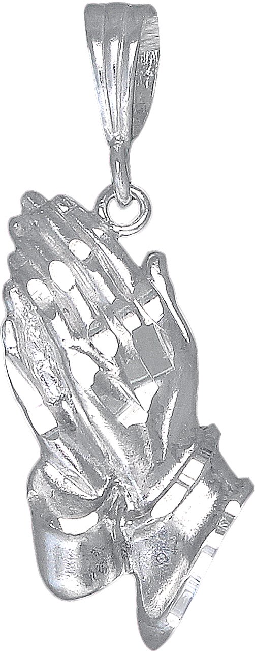 Praying Hands Pendant Necklace - Sterling Silver with Diamond Cut Finish, 18 Inch Chain - Perfect for Religious Gifts, Baptisms & Spiritual Jewelry