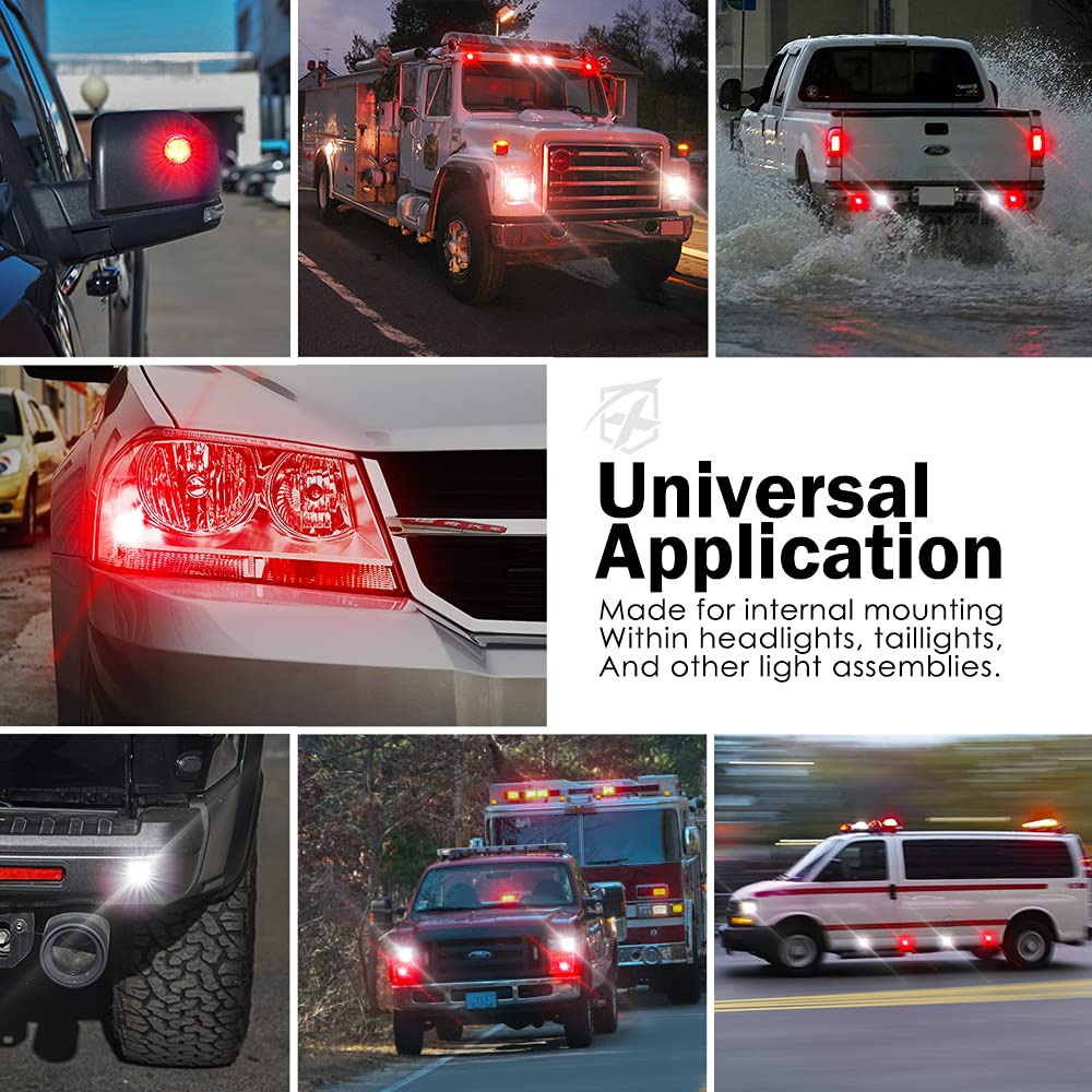 Xprite White & Red LED Hideaway Strobe Lights Kit - 20 Flashing Patterns with Control Panel for Headlights, Taillights & Fog Lights - 8PC Interior Mounting Kit for Emergency Vehicles, Firefighter Cars, Trucks & SUVs - Perfect for Roadside Emergencies, Construction Zones & Security Patrols