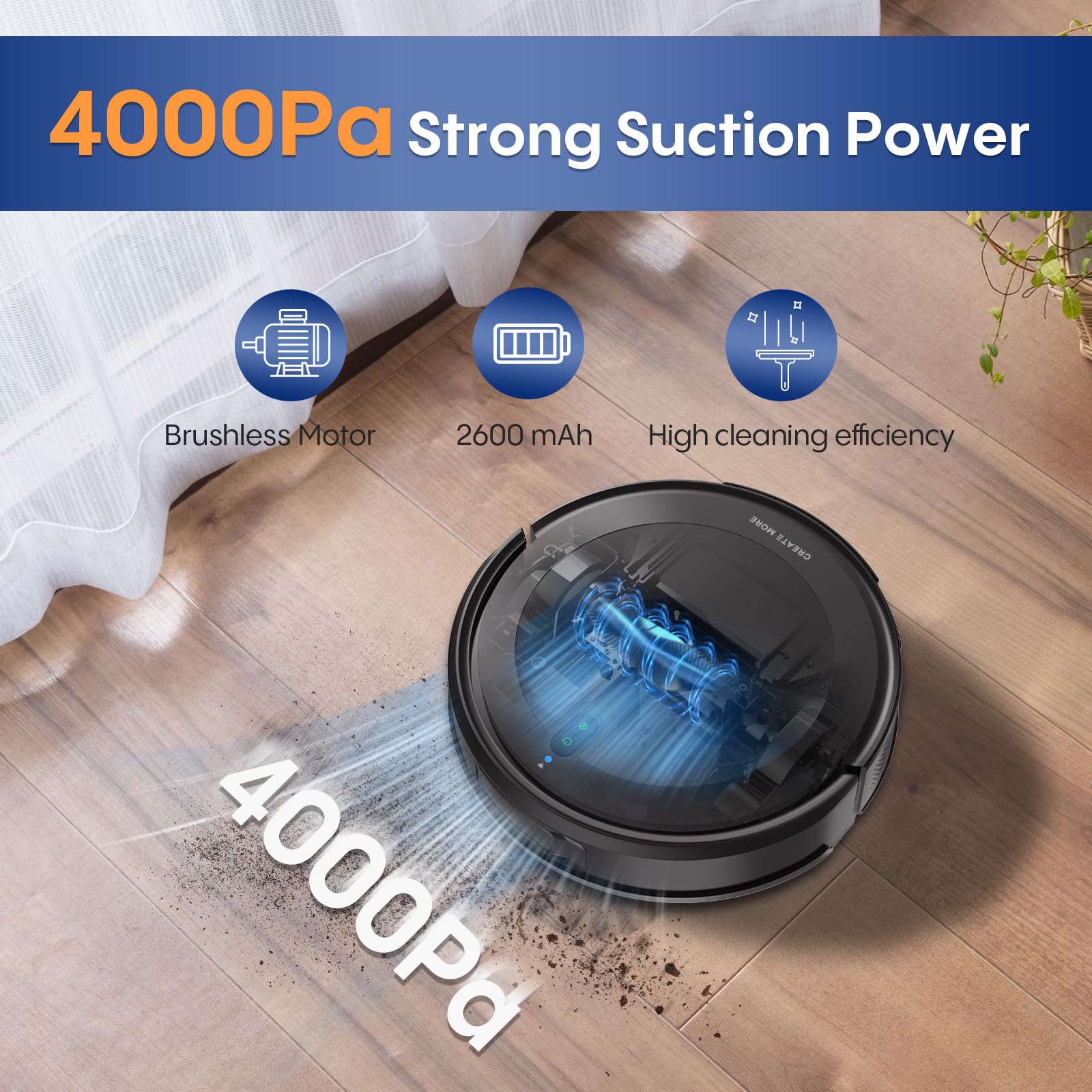 Bagotte Robot Vacuum and Mop Combo with LiDAR Navigation - 4000Pa Strong Suction, Smart Mapping & No-Go Zones - Ideal for Pet Hair, Hard Floors & Carpets - Perfect for Home Cleaning, Office Spaces & Large Areas