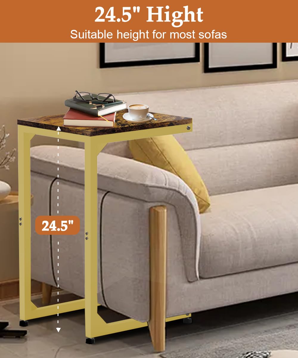 Elegant Gold C Table End Table with Metal Frame - Small Side Table for Couch, Sofa & TV Tray - Perfect for Living Room, Bedroom & Bedside Use - Ideal for Snacking, Reading & Holding Drinks While Relaxing